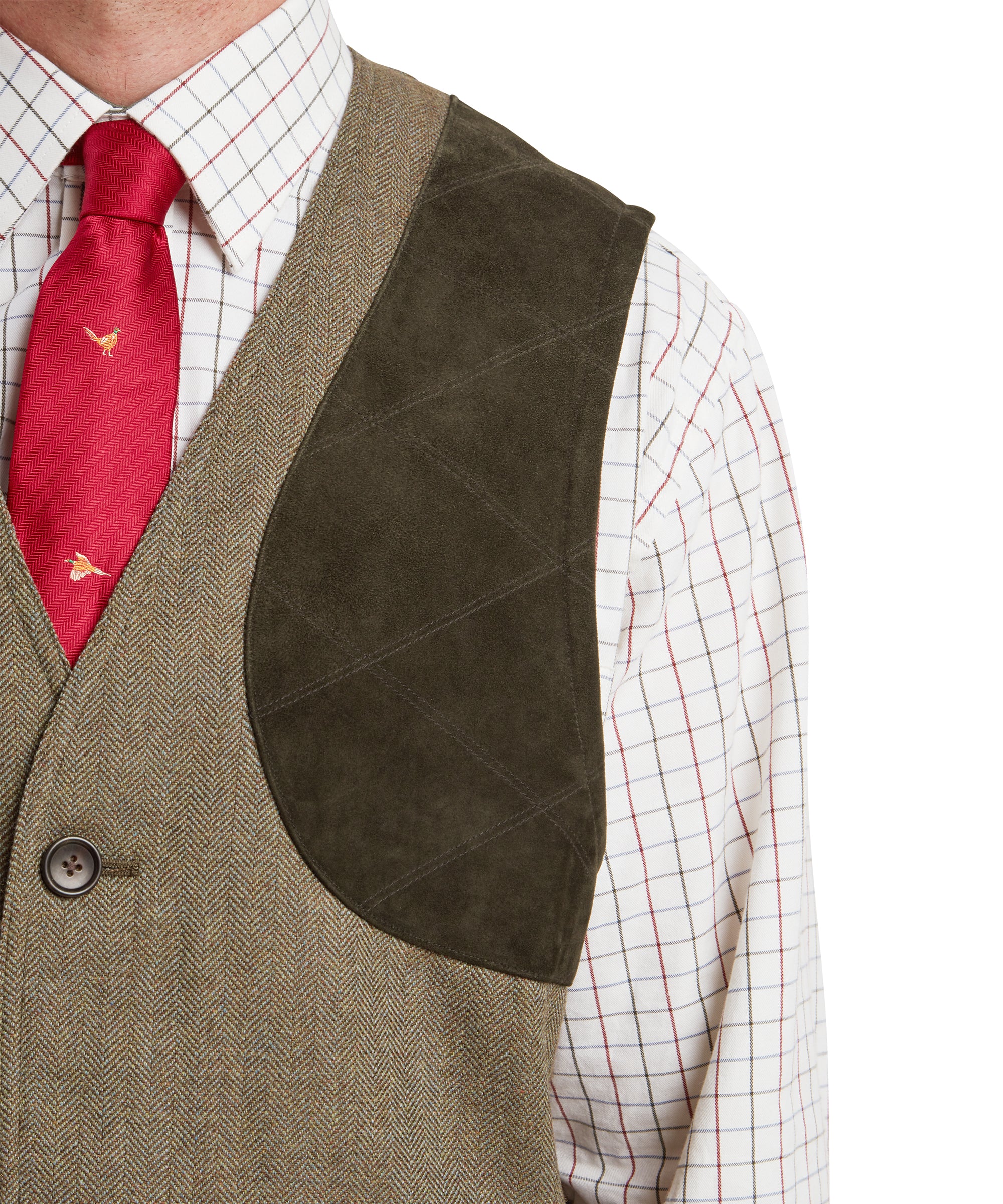 Ptarmigan Tweed Waistcoat II - Loden Green Herringbone Tweed - Image 7