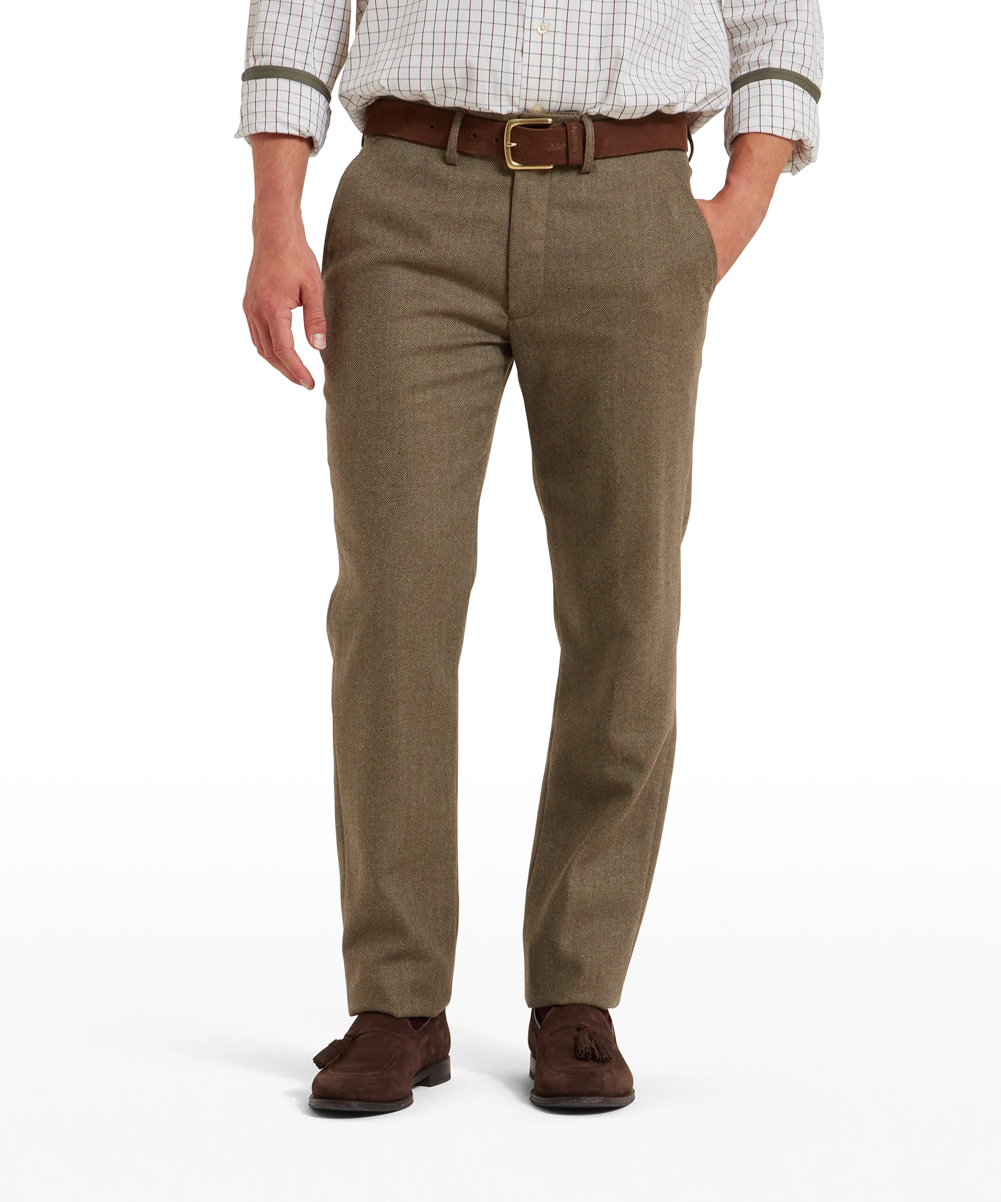 Ross Tweed Trousers - Loden Green Herringbone Tweed - Image 2
