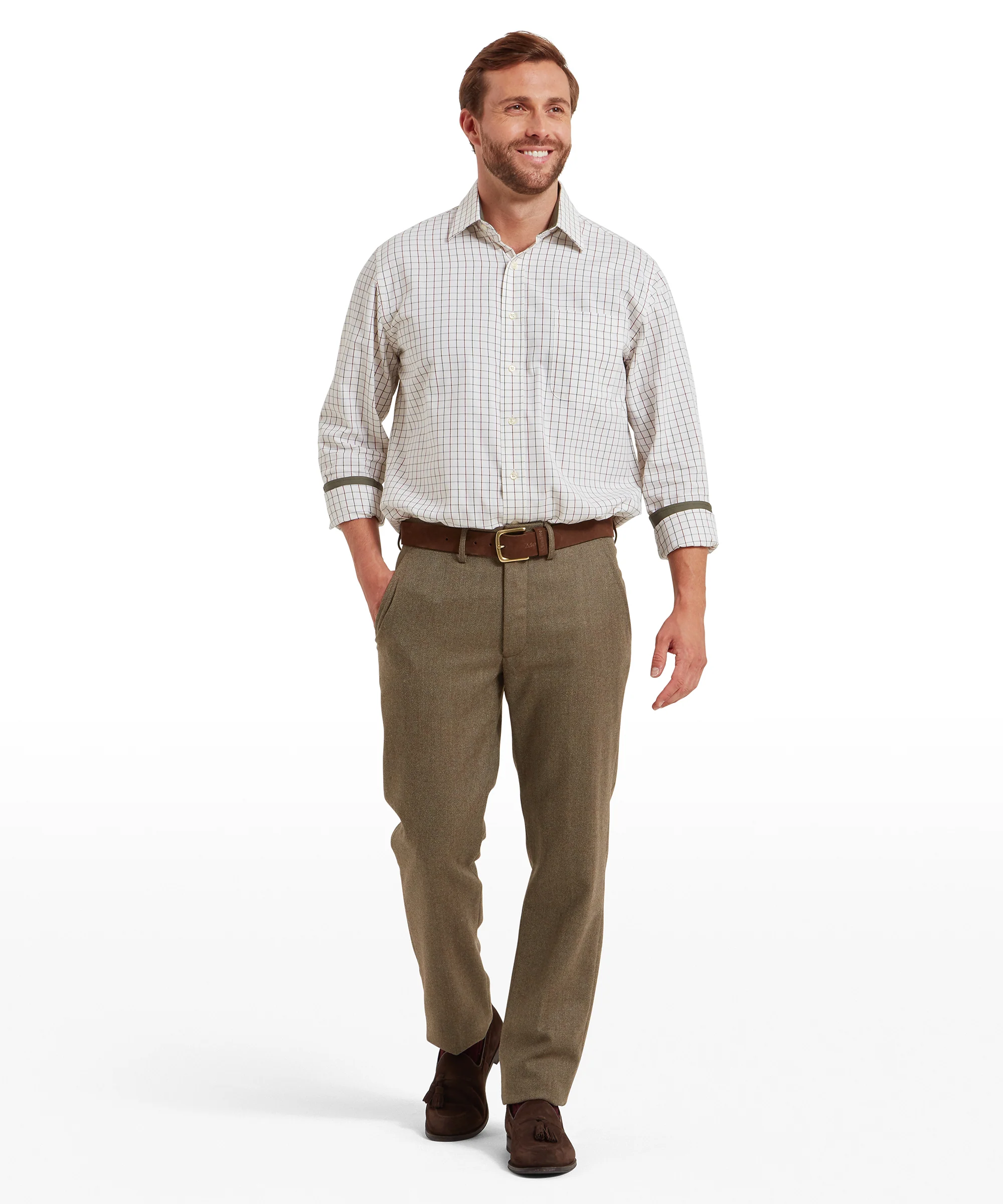 Ross Tweed Trousers - Loden Green Herringbone Tweed - Image 3