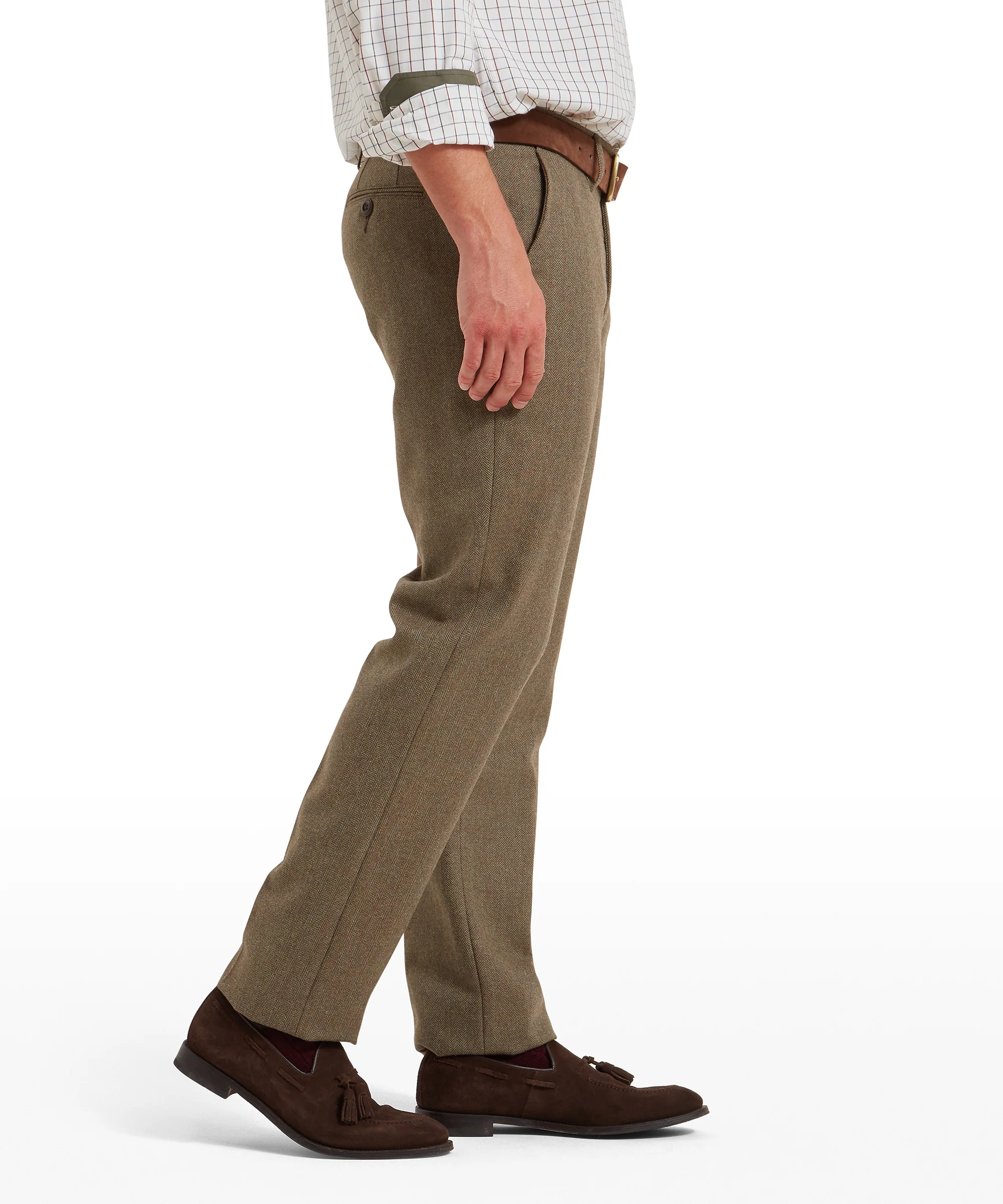 Ross Tweed Trousers - Loden Green Herringbone Tweed - Image 4
