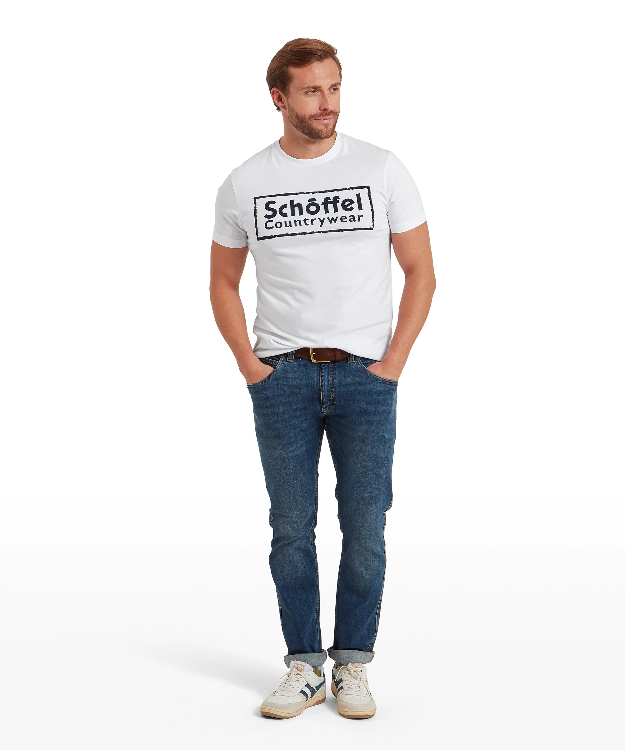 Schoffel Heritage T Shirt - White/Navy Logo - Image 2