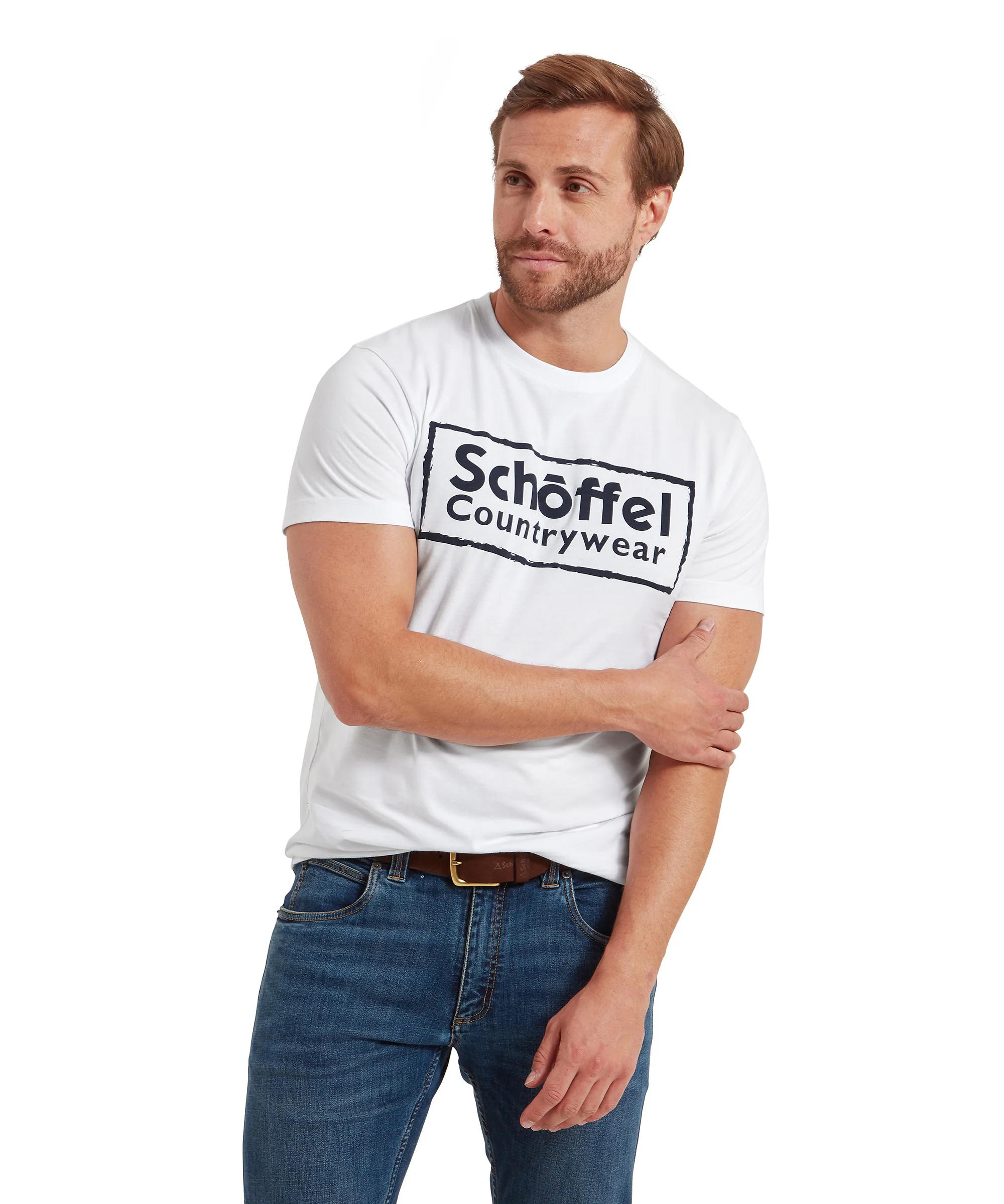 Schoffel Heritage T Shirt - White/Navy Logo - Image 3