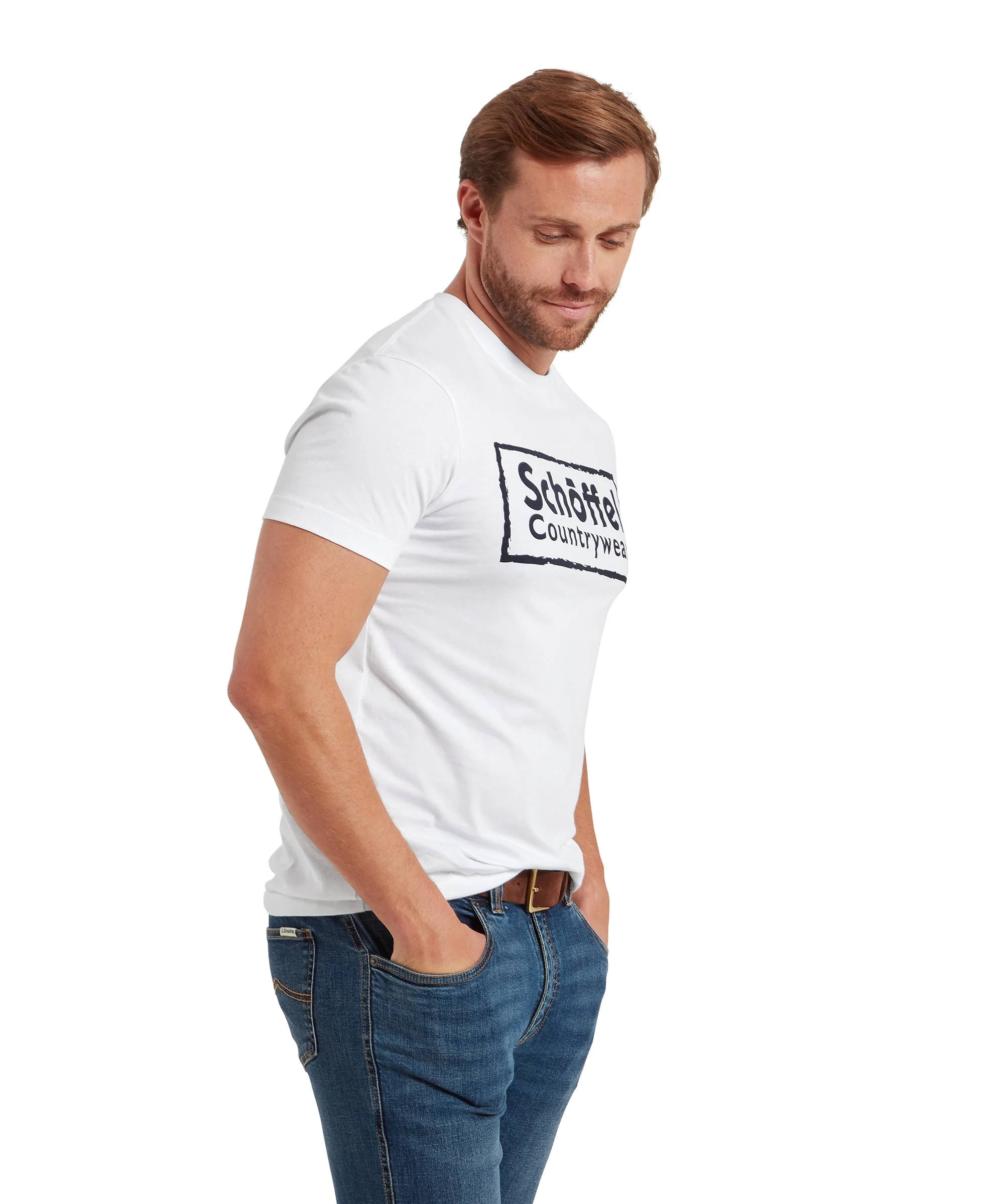 Schoffel Heritage T Shirt - White/Navy Logo - Image 4