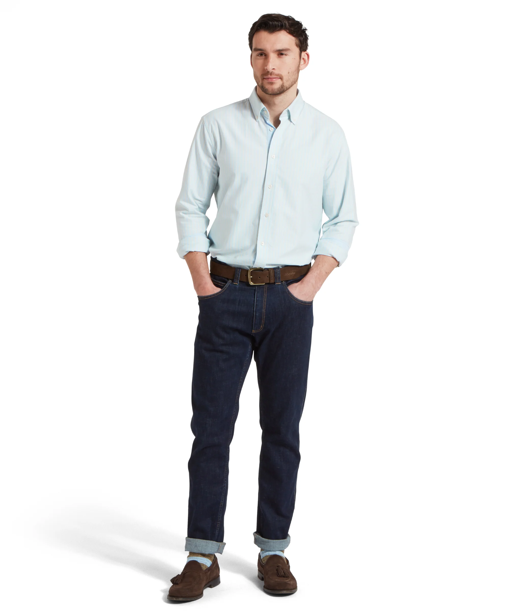 Holt Soft Oxford Tailored Shirt - Pale Blue/Lemon Stripe - Image 3