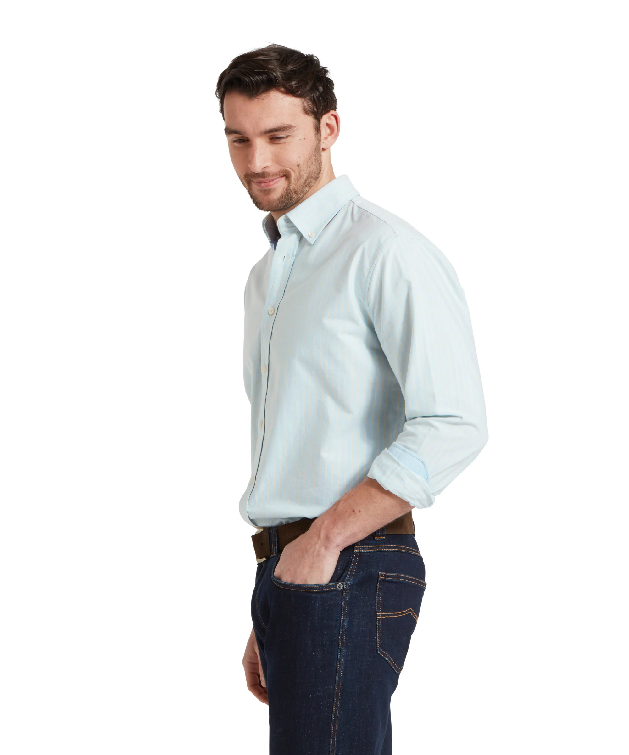 Holt Soft Oxford Tailored Shirt - Pale Blue/Lemon Stripe - Image 4