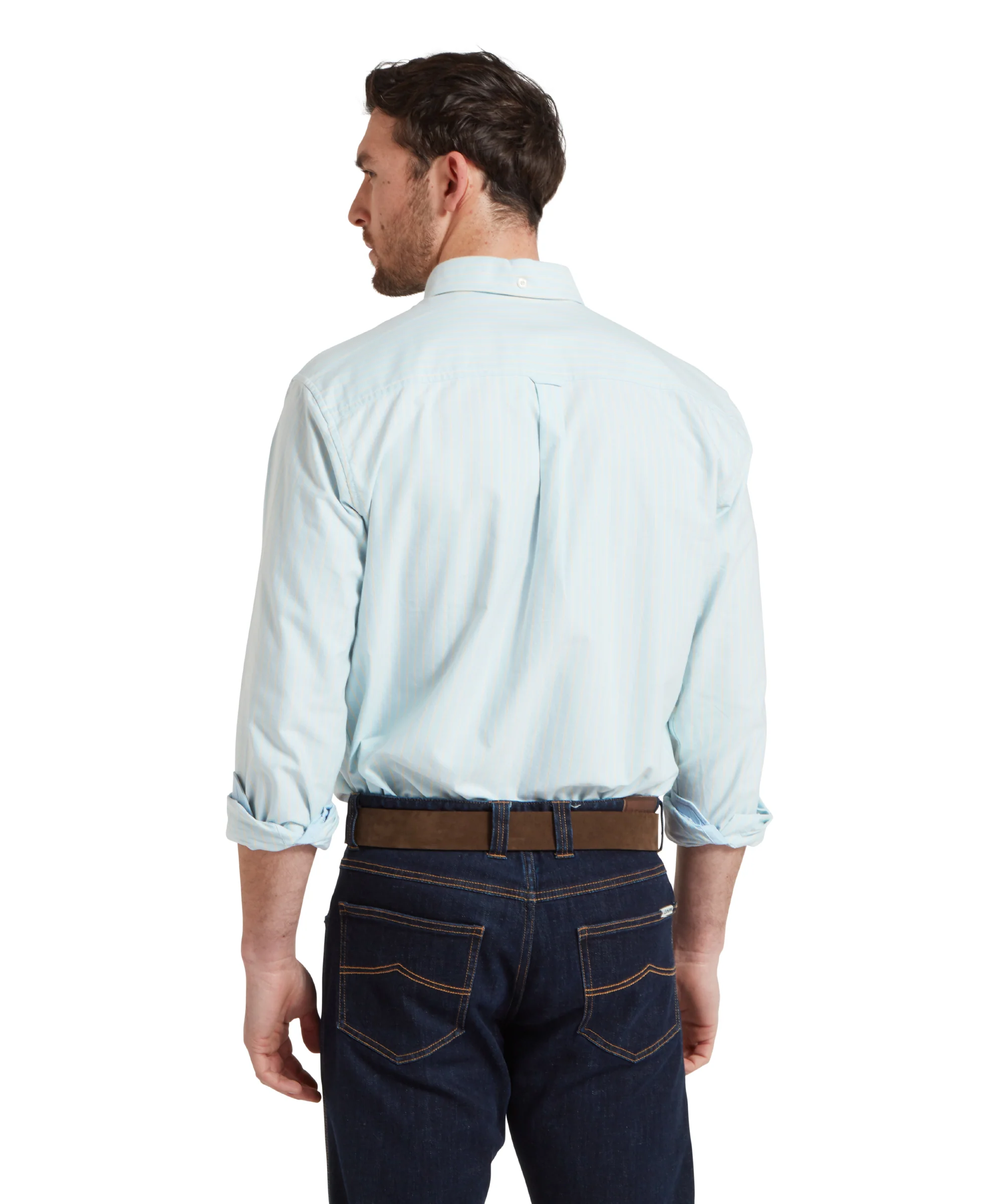 Holt Soft Oxford Tailored Shirt - Pale Blue/Lemon Stripe - Image 5