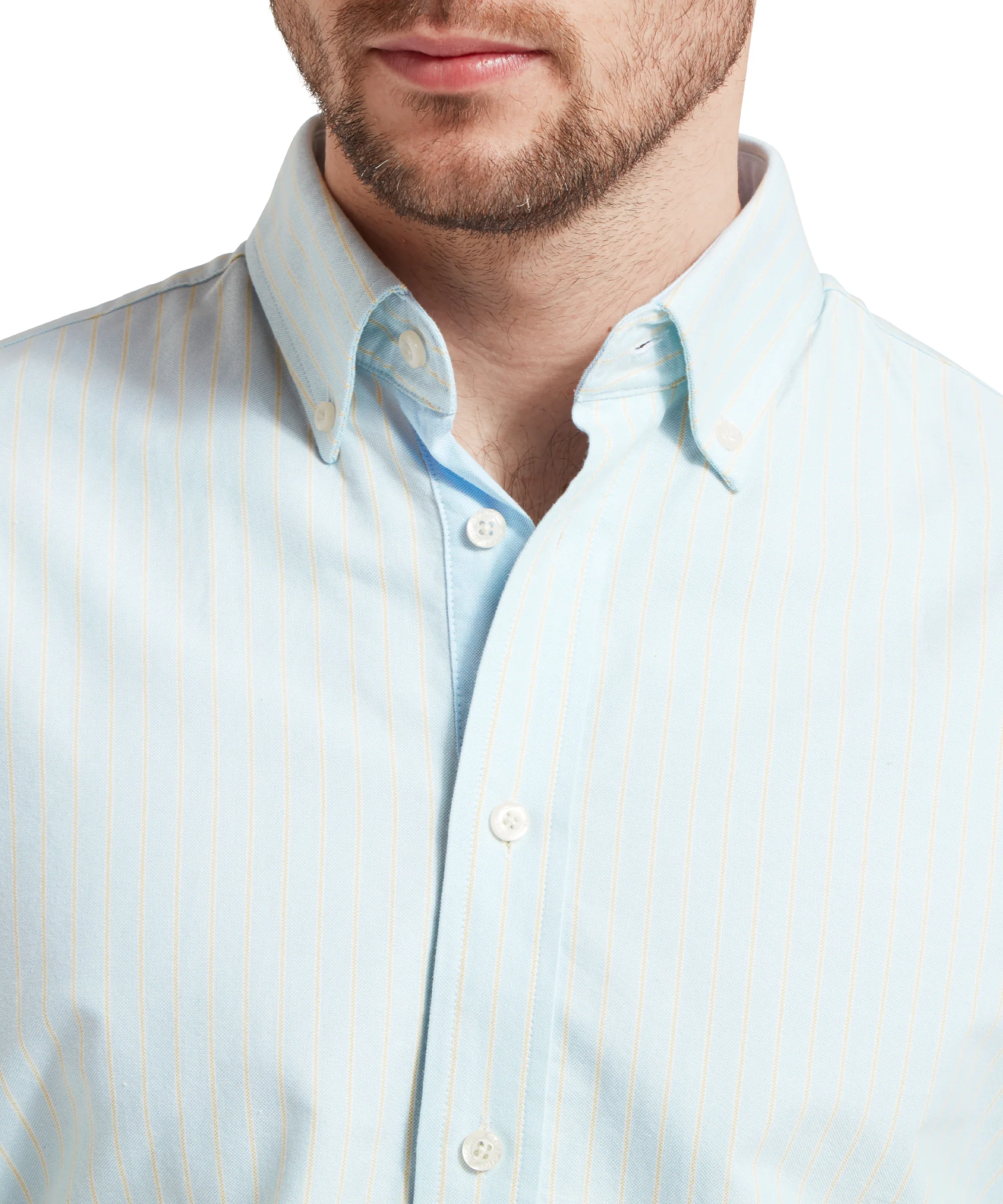 Holt Soft Oxford Tailored Shirt - Pale Blue/Lemon Stripe - Image 6
