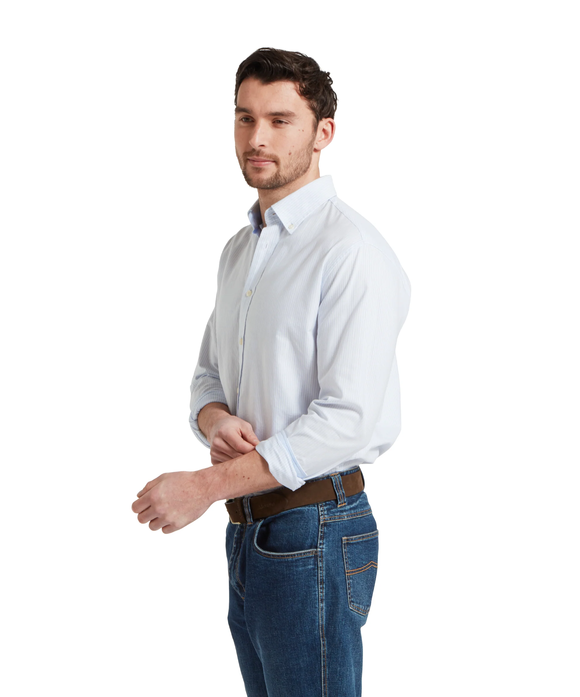 Holt Soft Oxford Tailored Shirt - Pale Blue Stripe - Image 4
