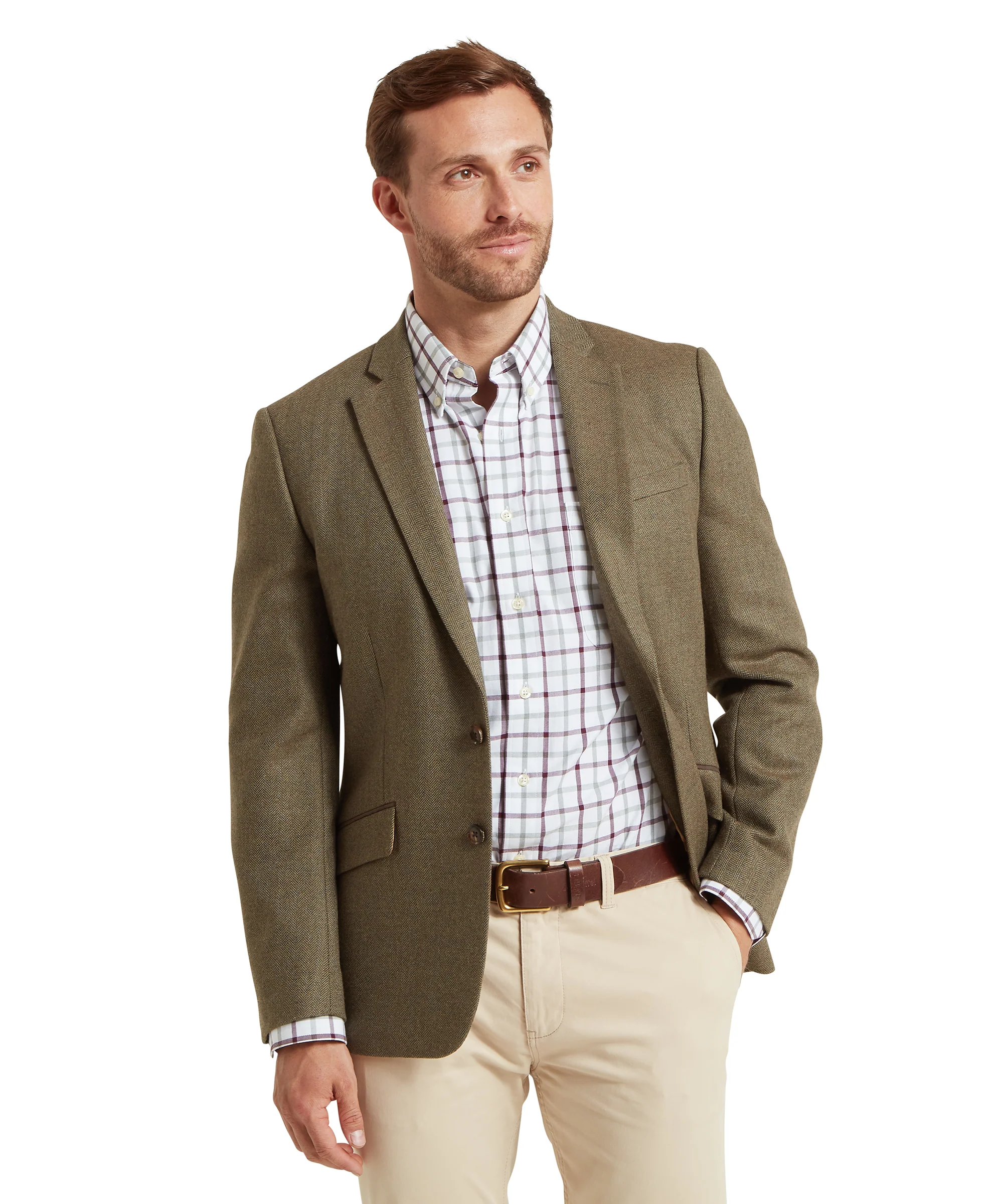 St Andrews Tweed Sports Jacket - Loden Green Herringbone Tweed - Image 3