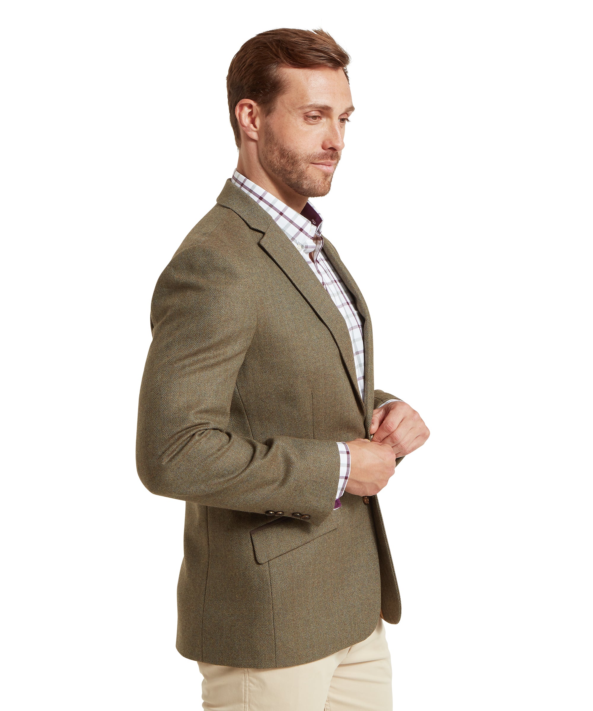 St Andrews Tweed Sports Jacket - Loden Green Herringbone Tweed - Image 5