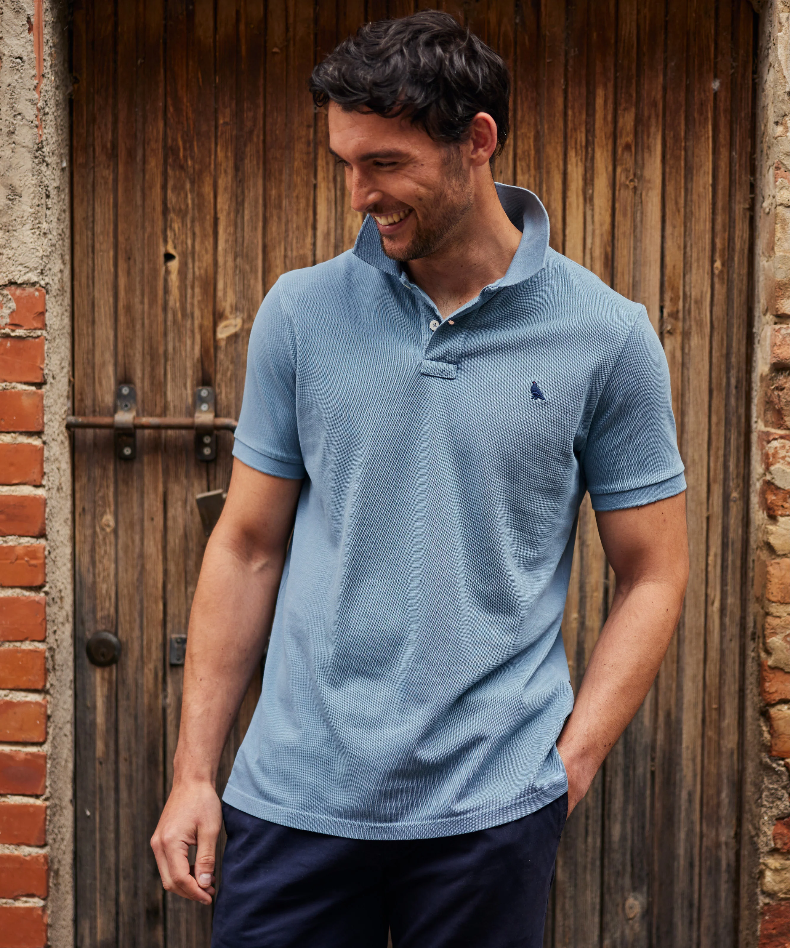 St Ives Garment Dyed Polo Shirt - Dark Pigeon Blue - Image 2