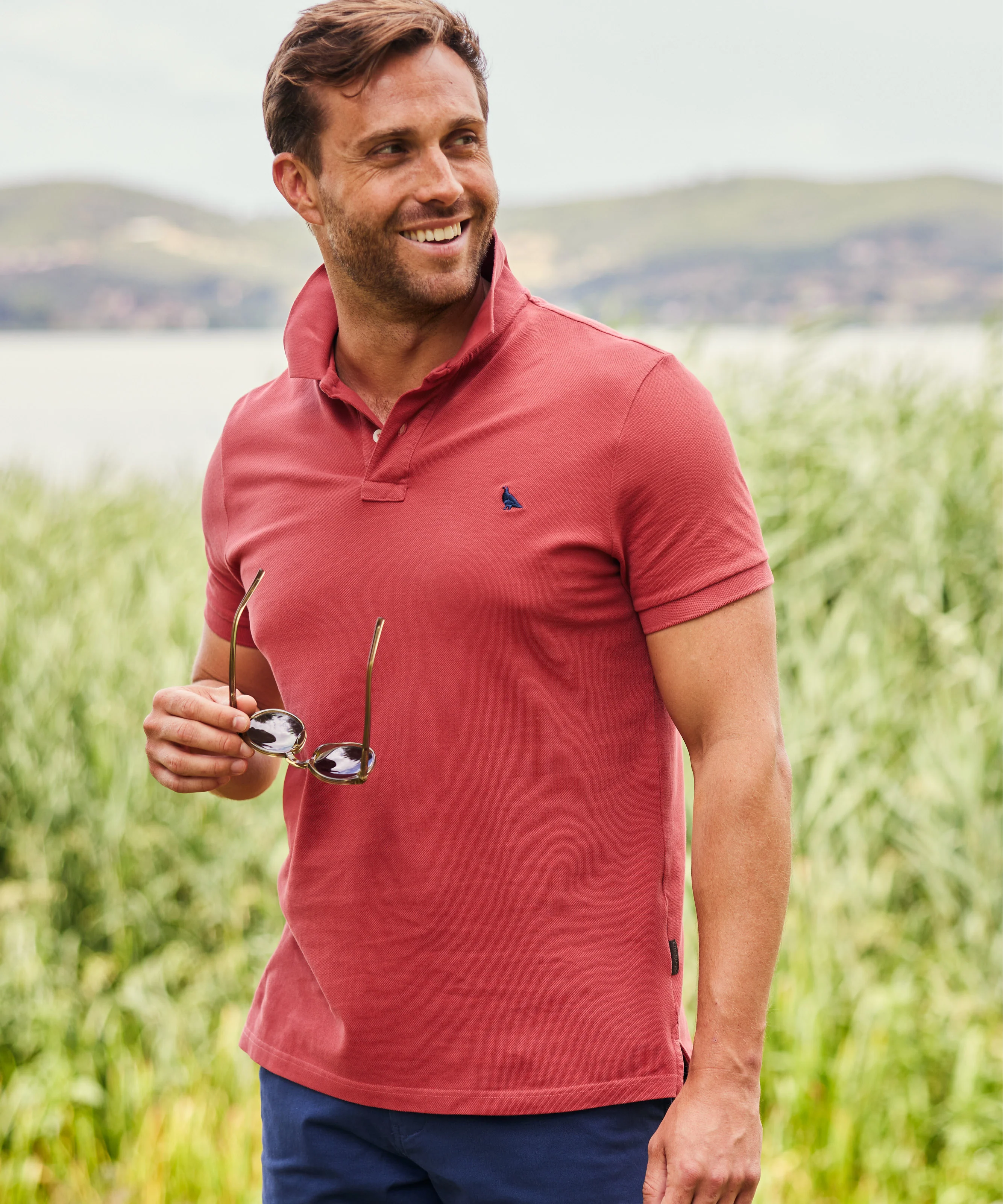 St Ives Garment Dyed Polo Shirt - Slate Red - Image 2