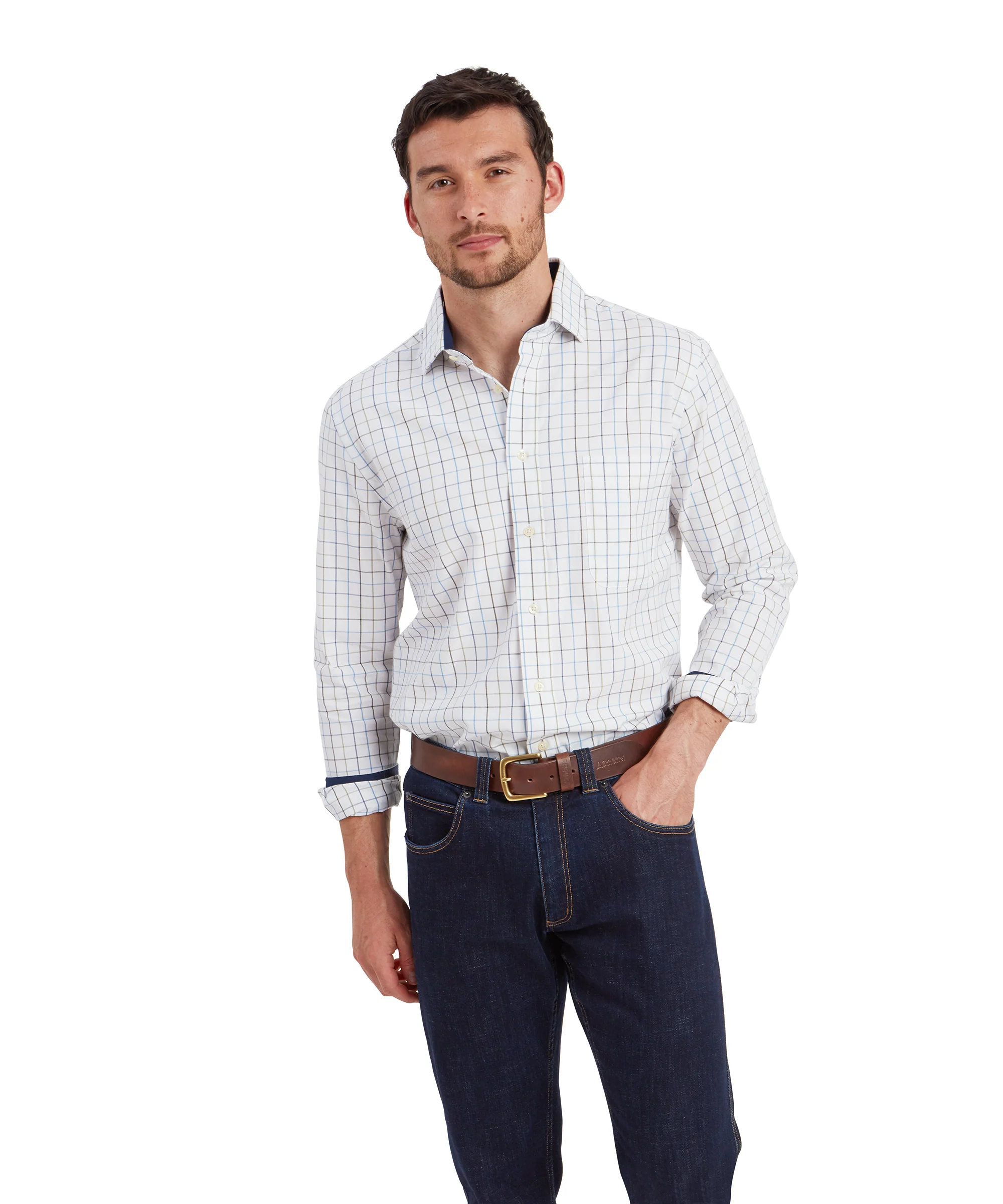 Wells Tailored Shirt - Woodland/Vintage Navy Check - Image 2