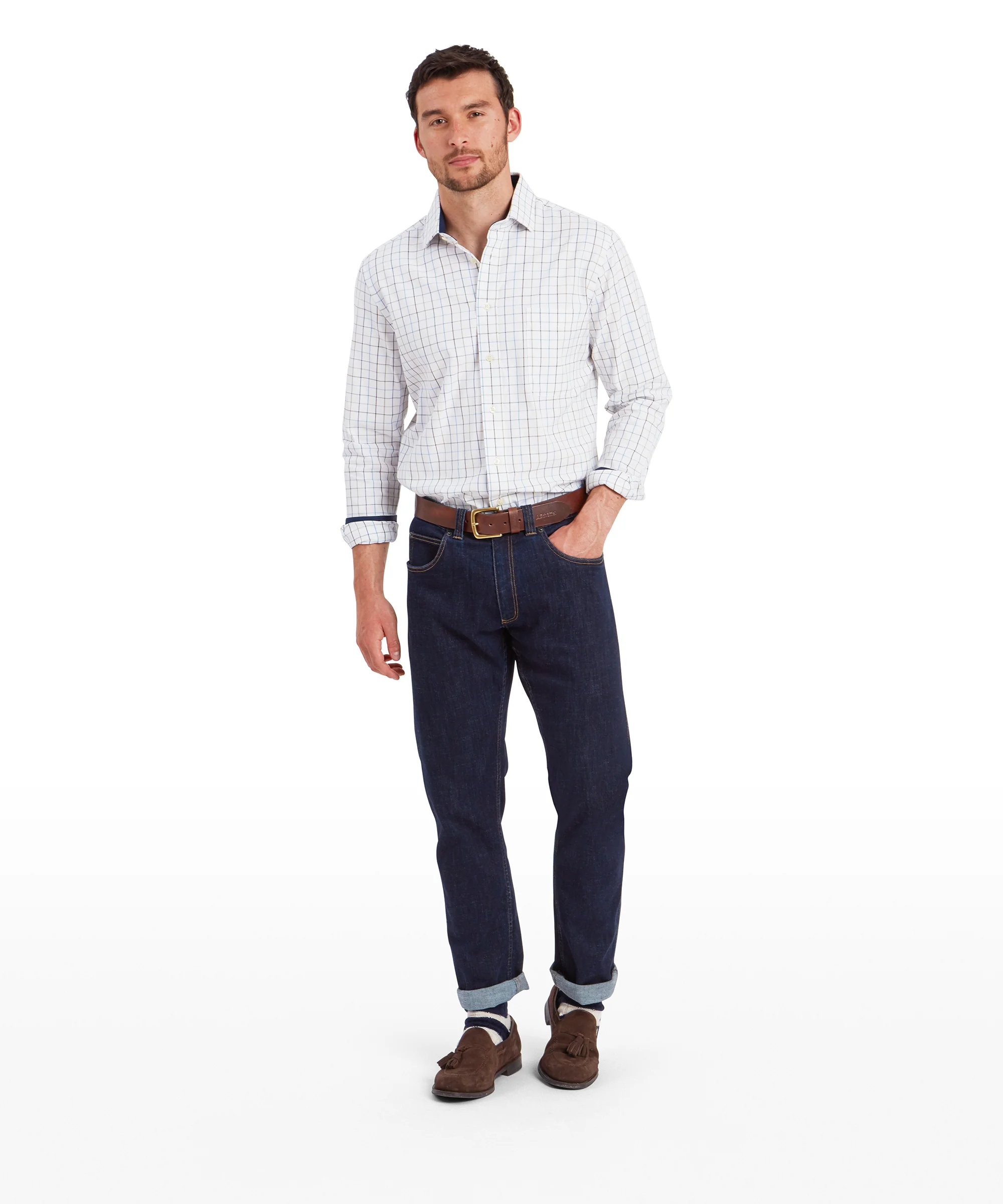 Wells Tailored Shirt - Woodland/Vintage Navy Check - Image 3