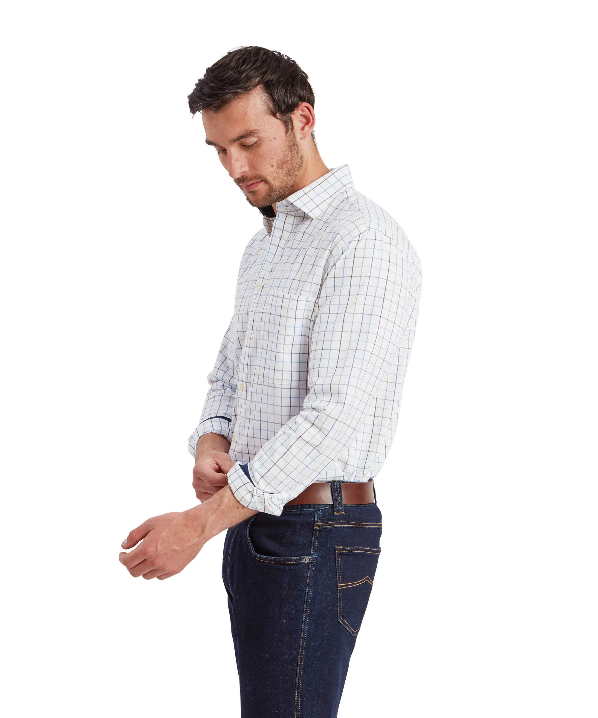 Wells Tailored Shirt - Woodland/Vintage Navy Check - Image 4
