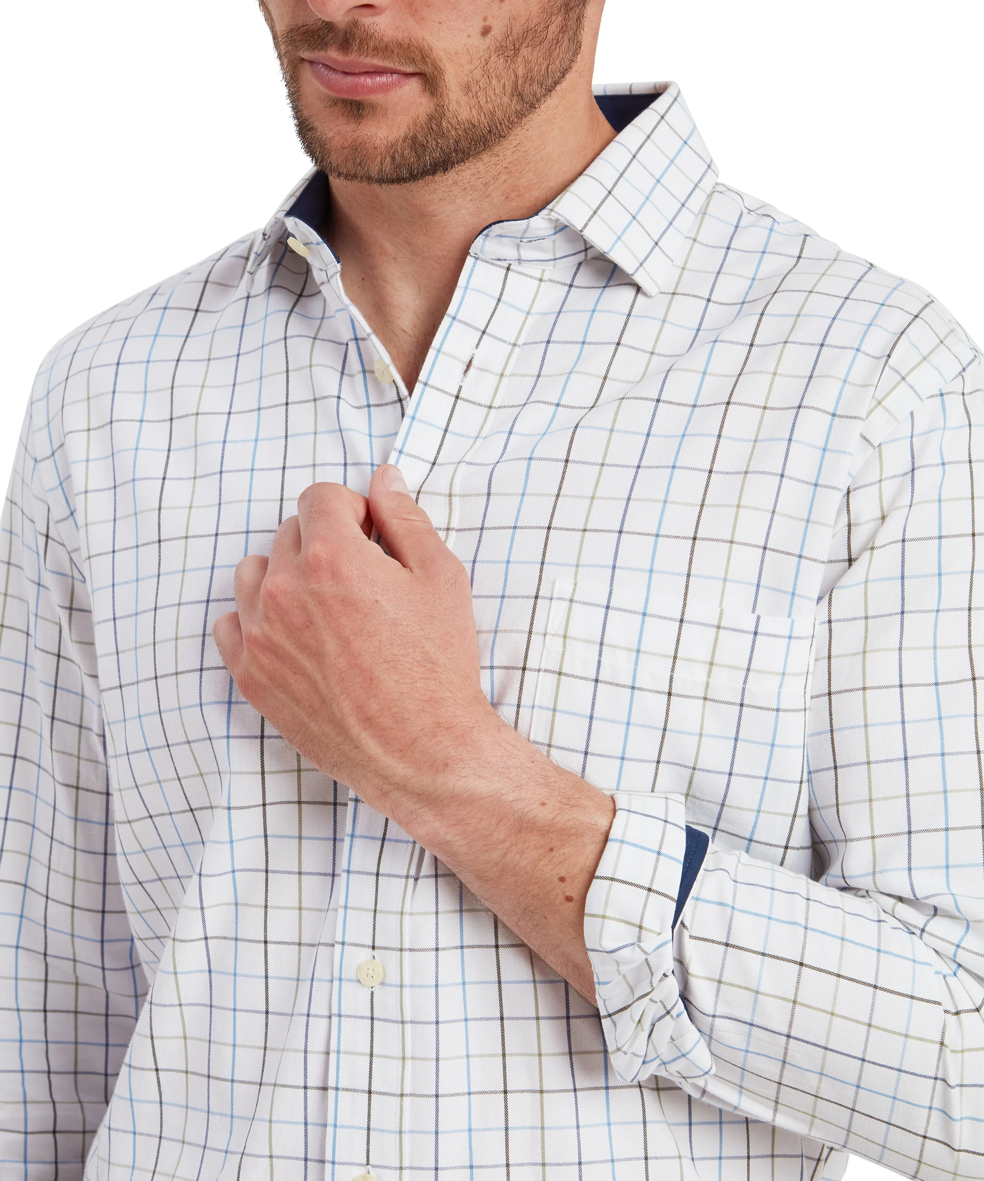 Wells Tailored Shirt - Woodland/Vintage Navy Check - Image 6