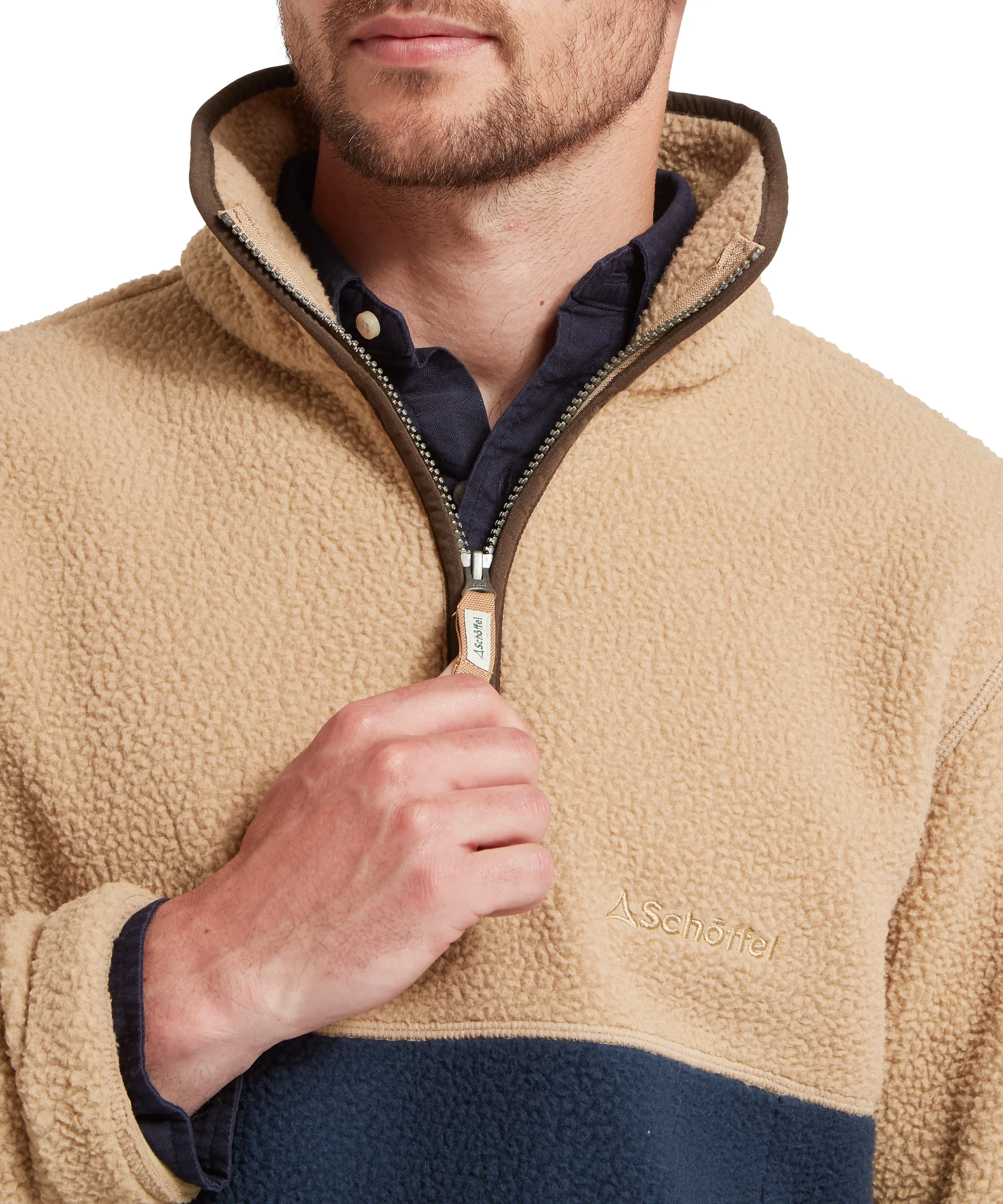 Berkeley Retro Quarter Zip Fleece - True Navy/Tan - Image 11