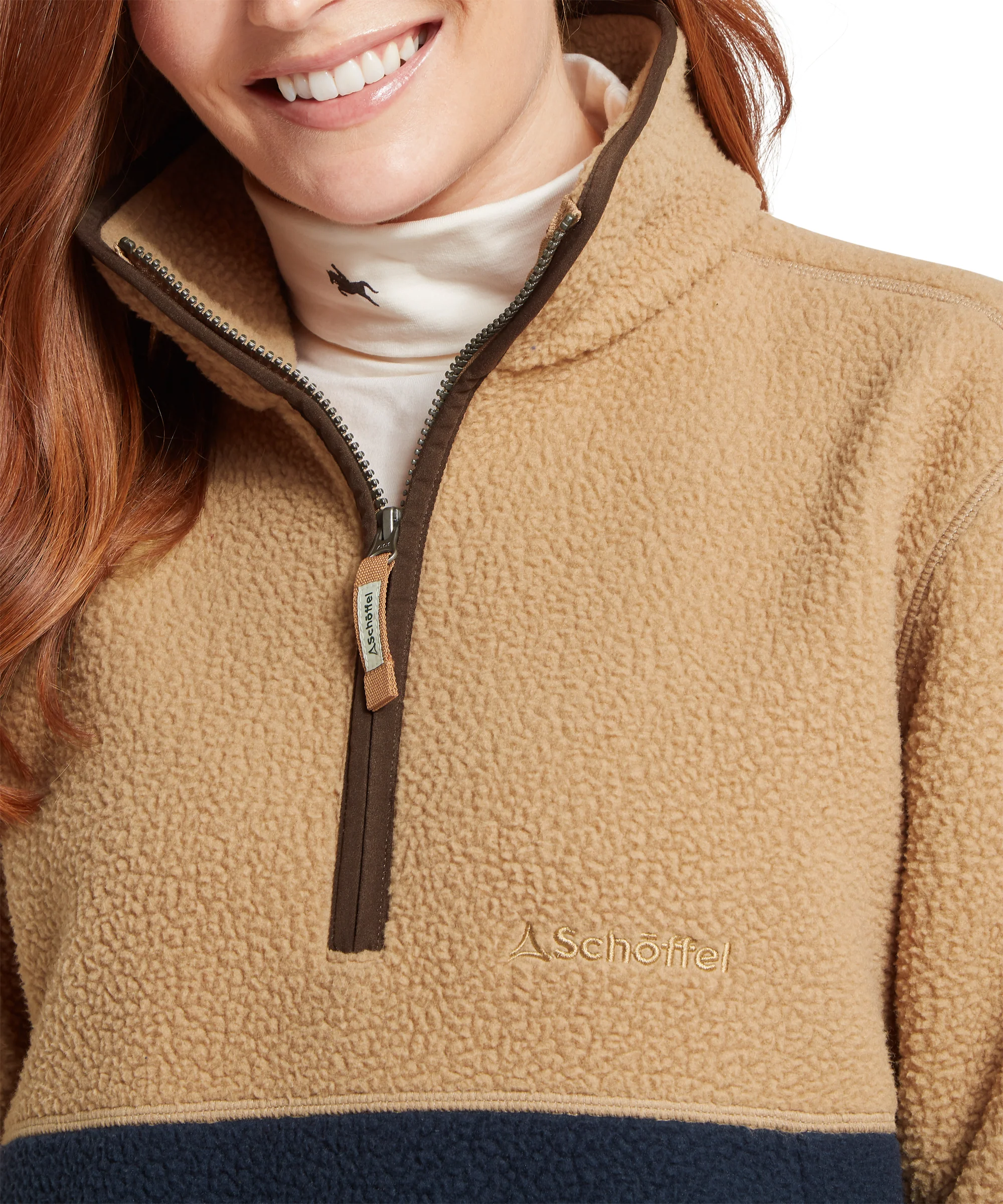 Berkeley Retro Quarter Zip Fleece - True Navy/Tan - Image 12