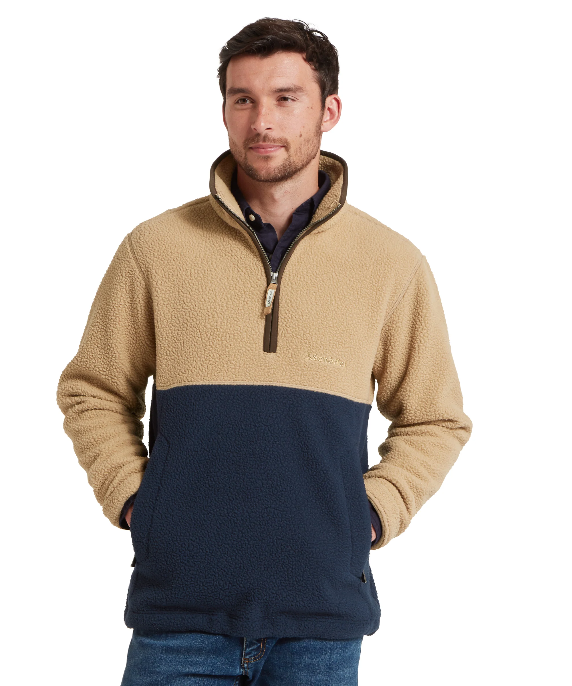 Berkeley Retro Quarter Zip Fleece - True Navy/Tan - Image 3