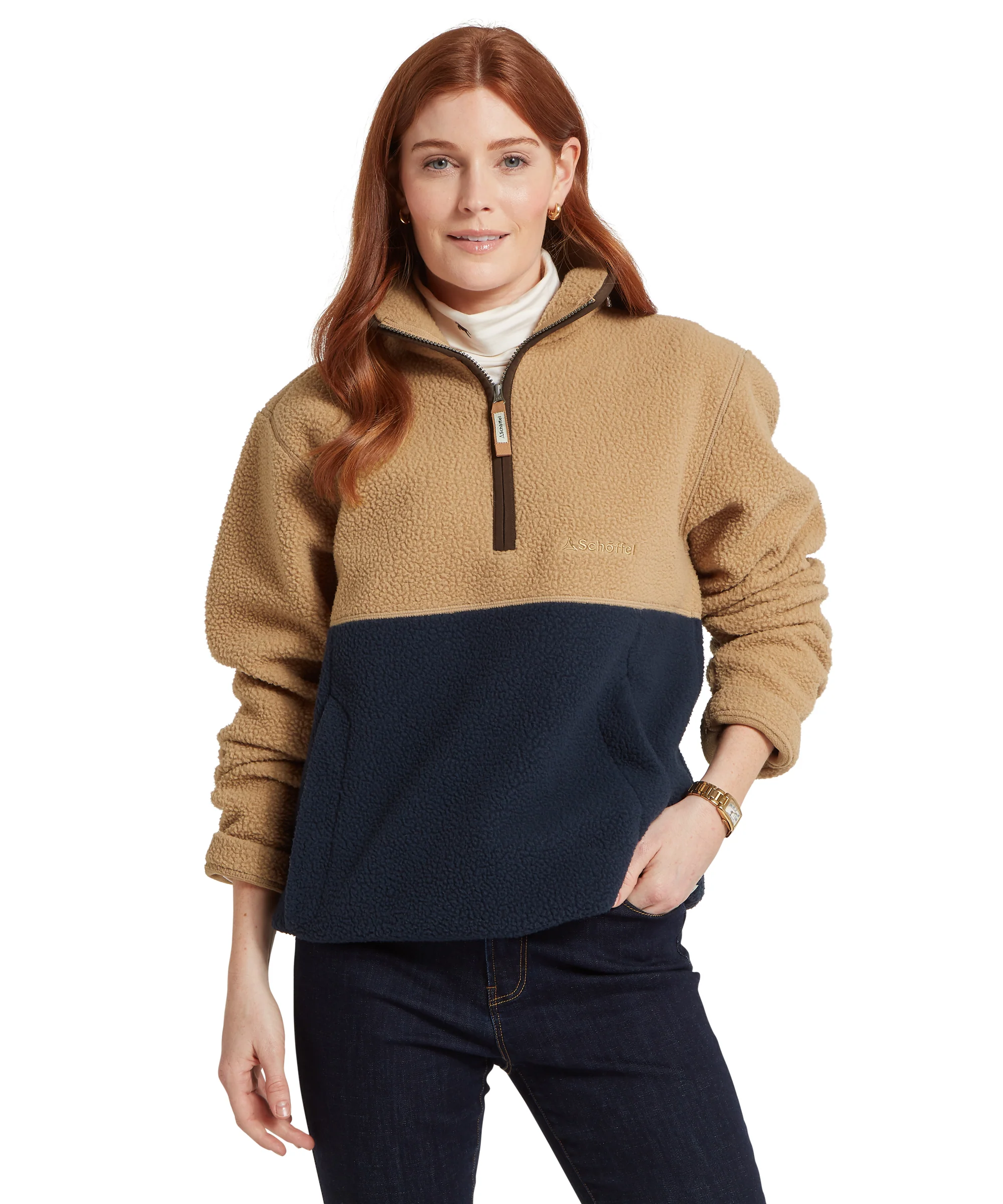 Berkeley Retro Quarter Zip Fleece - True Navy/Tan - Image 4
