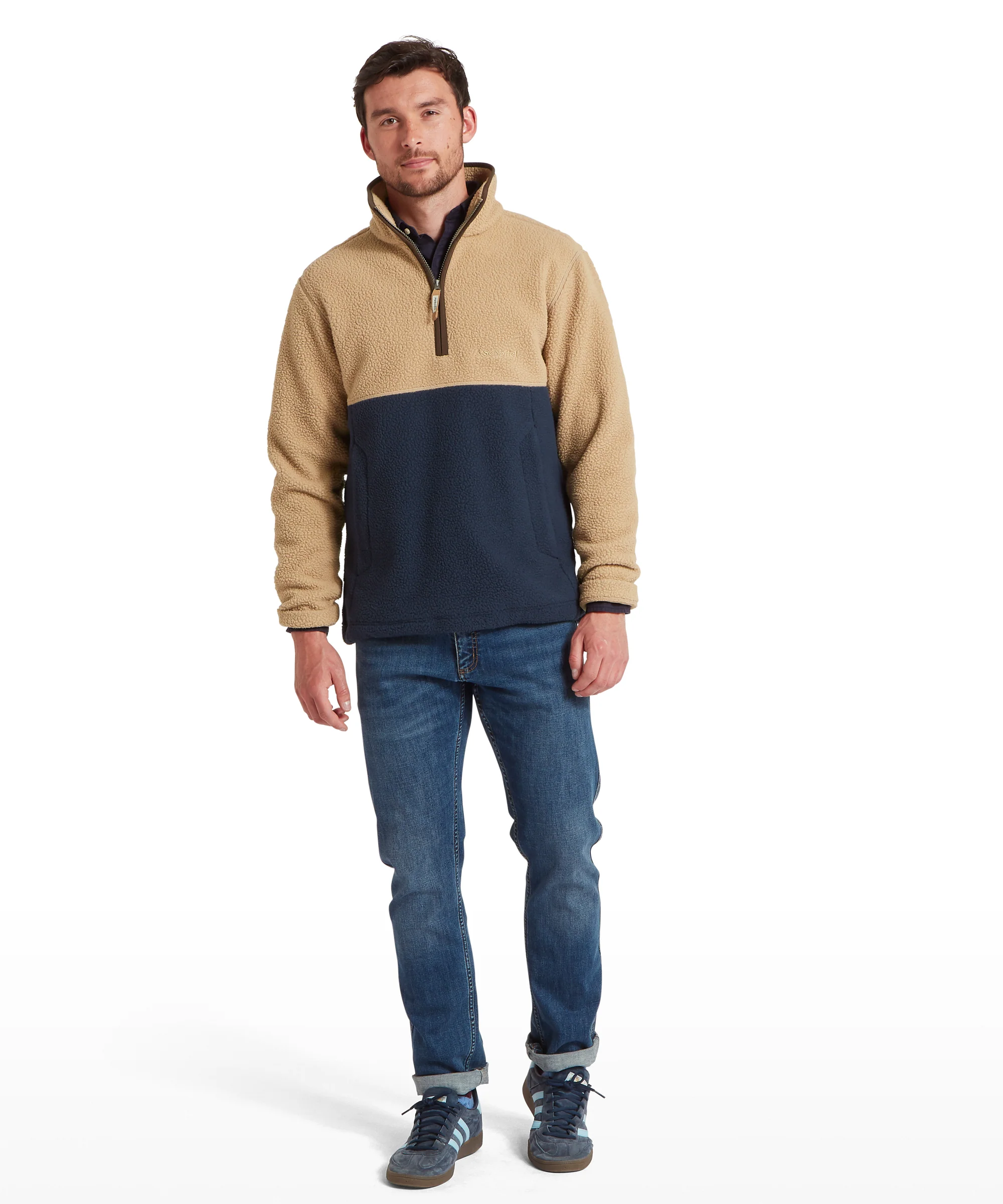 Berkeley Retro Quarter Zip Fleece - True Navy/Tan - Image 5