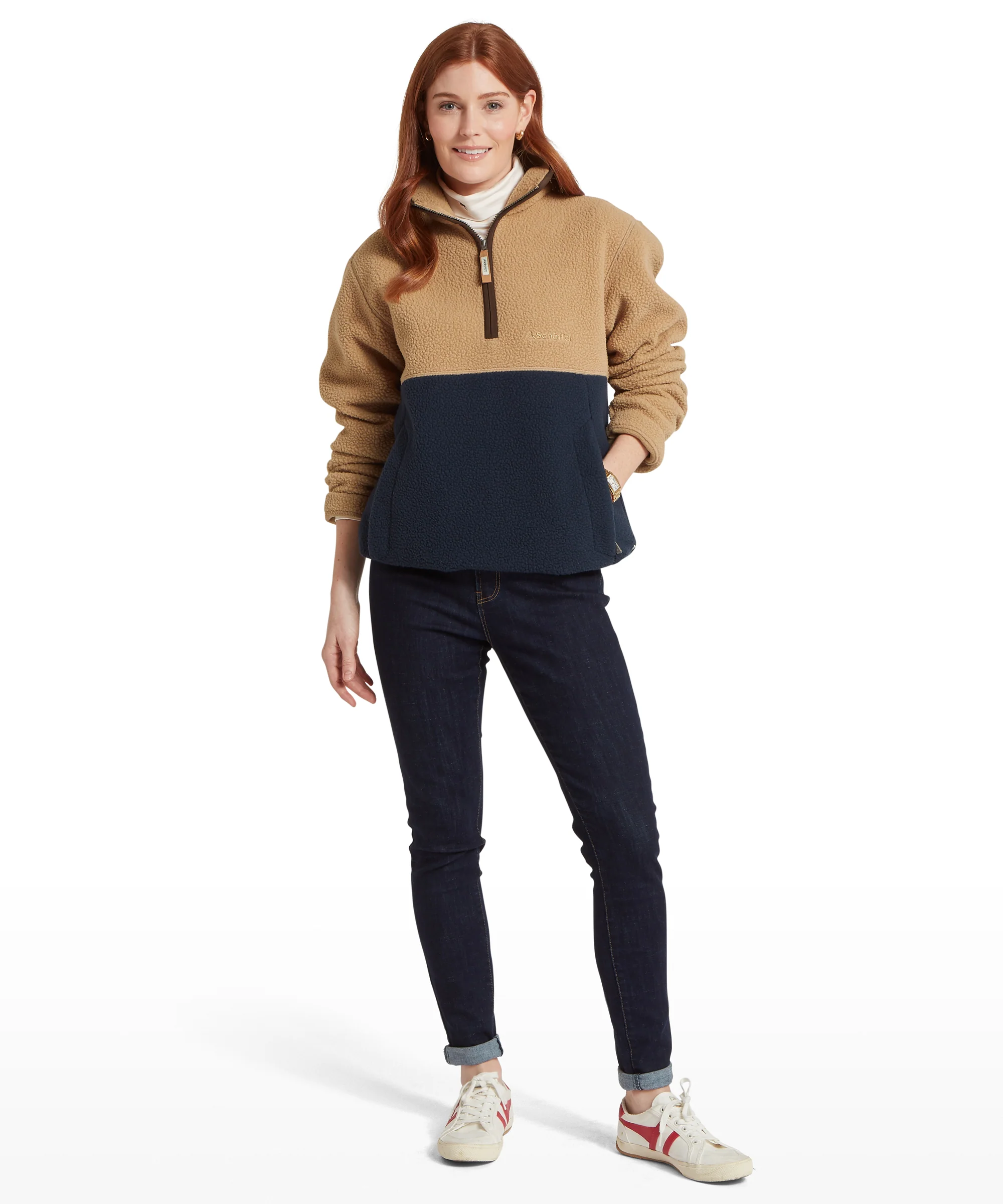 Berkeley Retro Quarter Zip Fleece - True Navy/Tan - Image 6