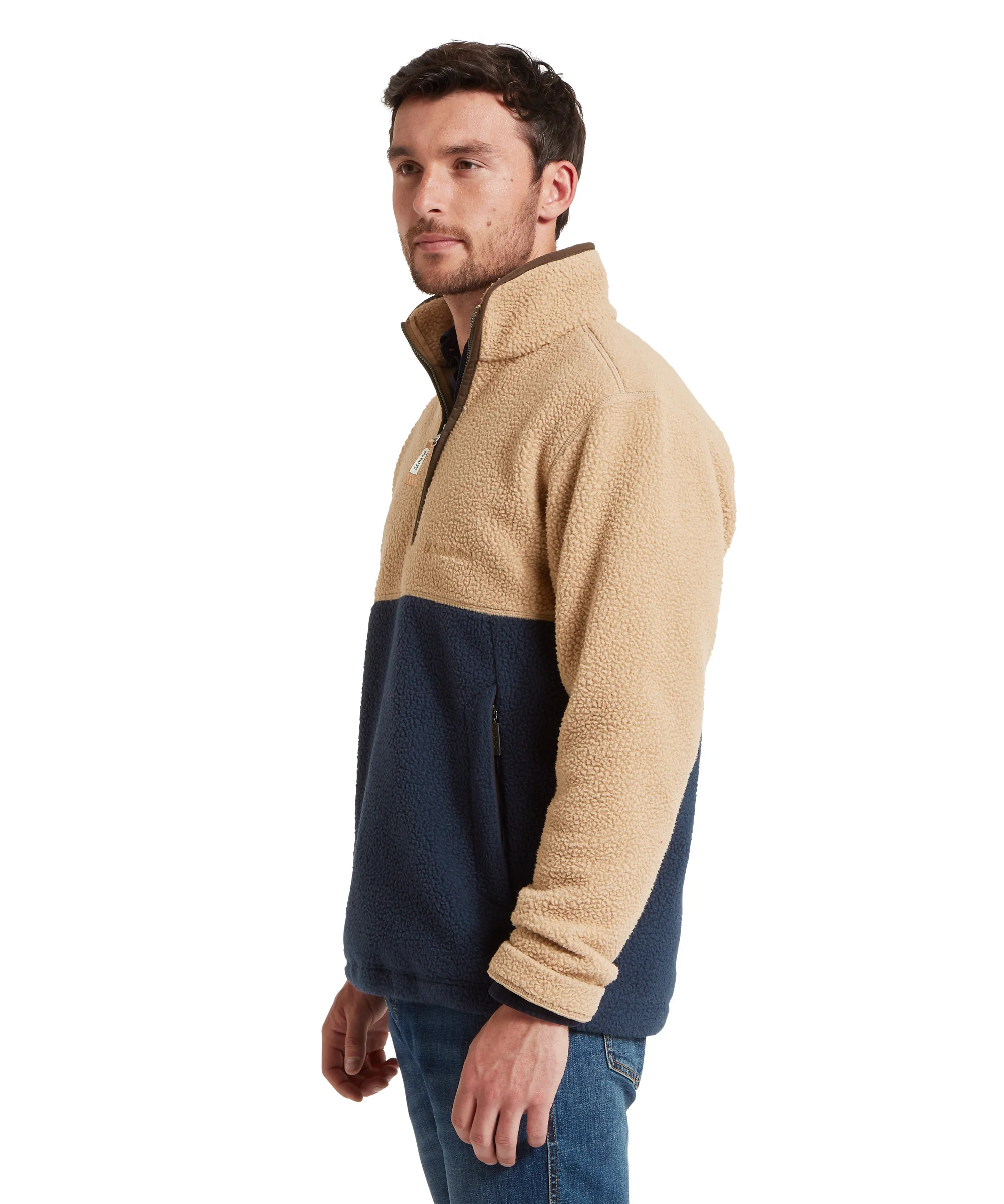 Berkeley Retro Quarter Zip Fleece - True Navy/Tan - Image 7