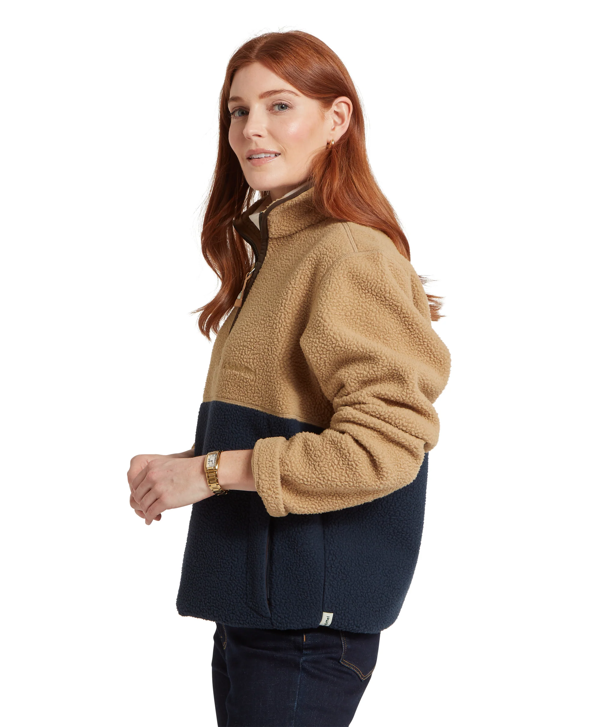 Berkeley Retro Quarter Zip Fleece - True Navy/Tan - Image 8