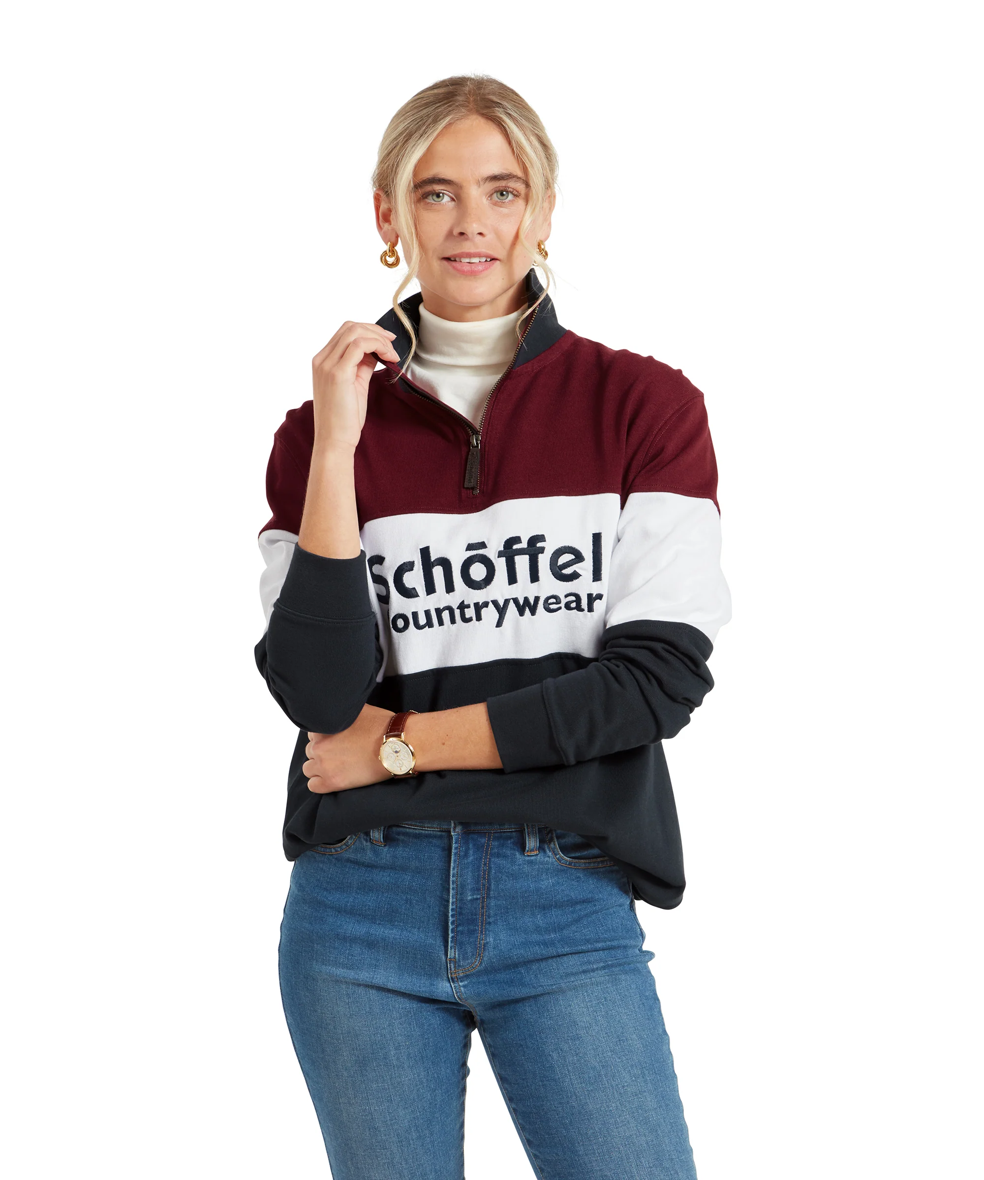Exeter Heritage Quarter Zip Sweatshirt - Bordeaux - Image 3