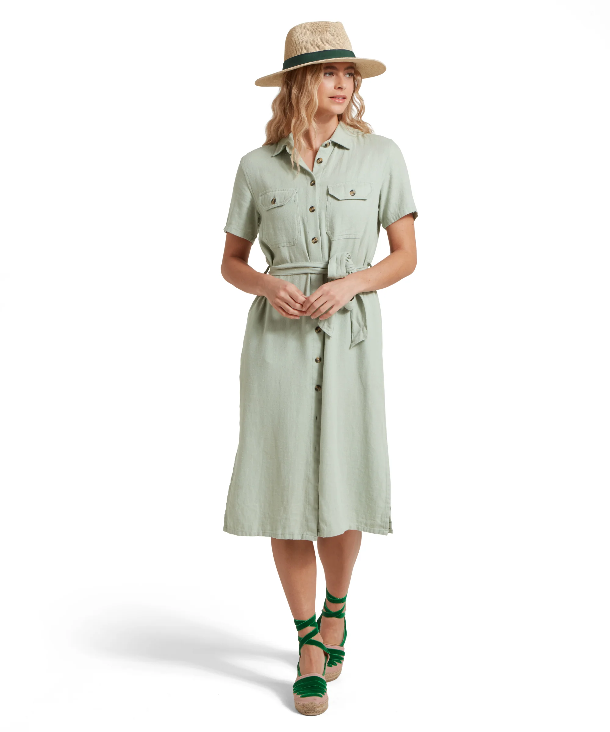 Daisy Linen Dress - Aqua Grey - Image 3