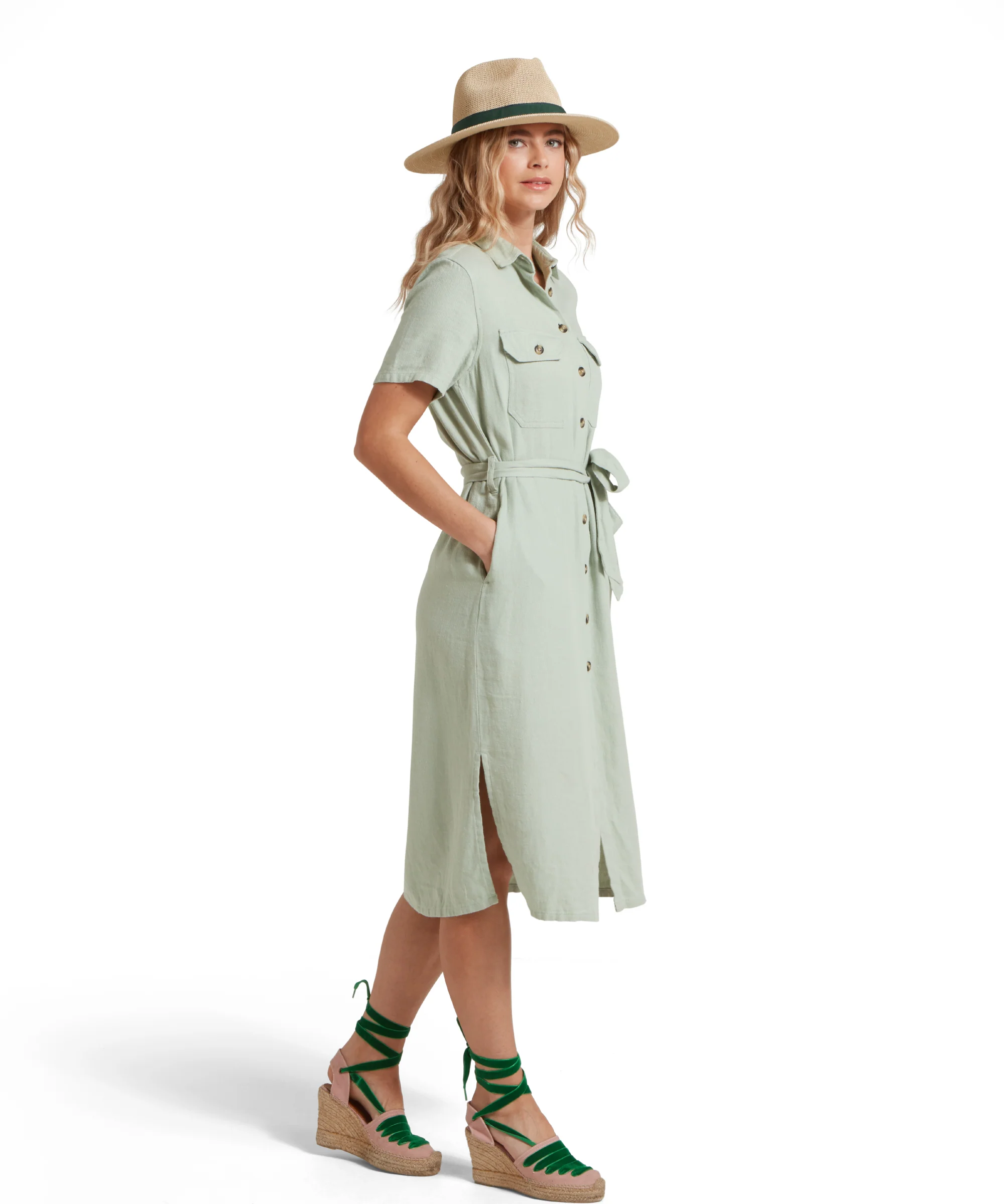 Daisy Linen Dress - Aqua Grey - Image 5