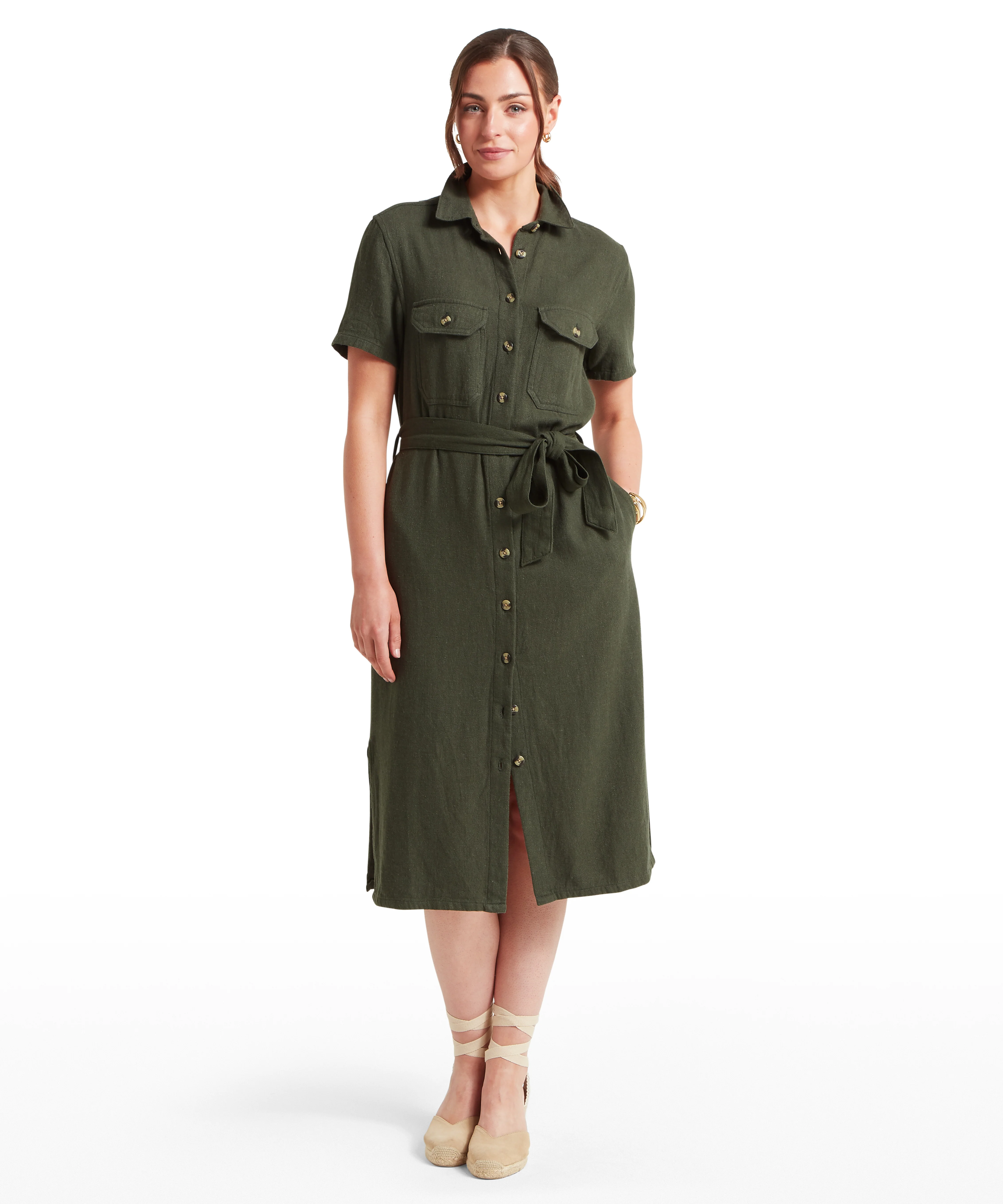 Daisy Linen Dress - Beetle Green - Image 2
