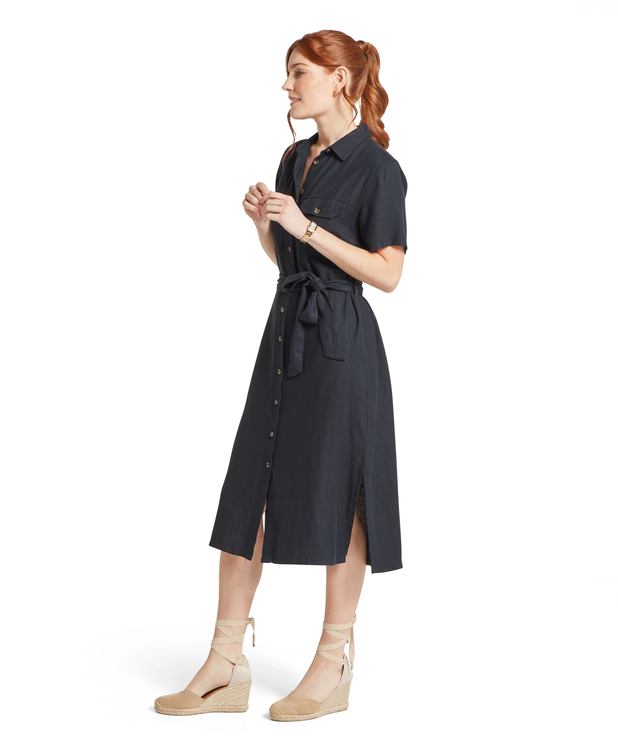 Daisy Linen Dress - Navy - Image 3