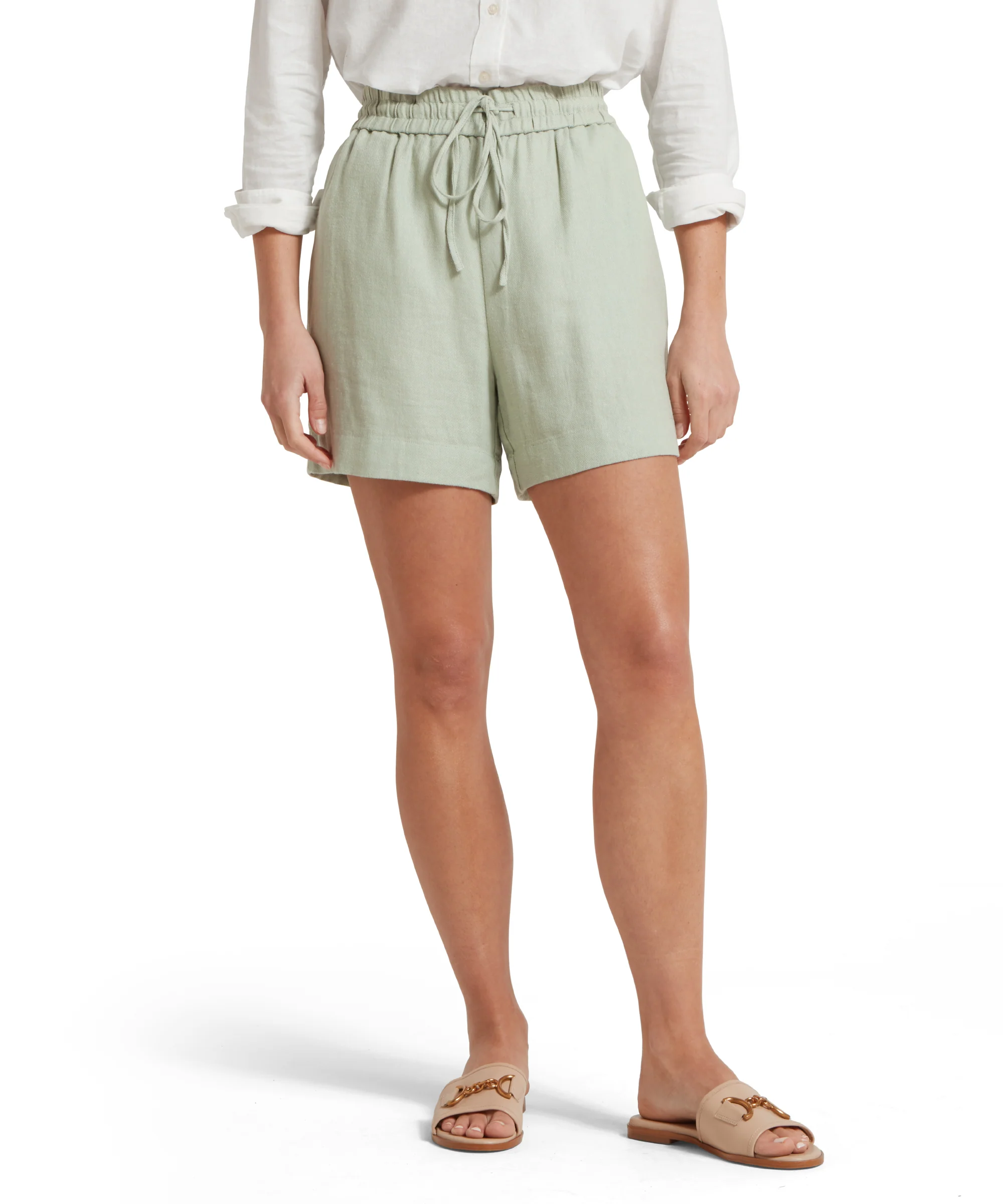 Daphne Linen Shorts - Aqua Grey - Image 3