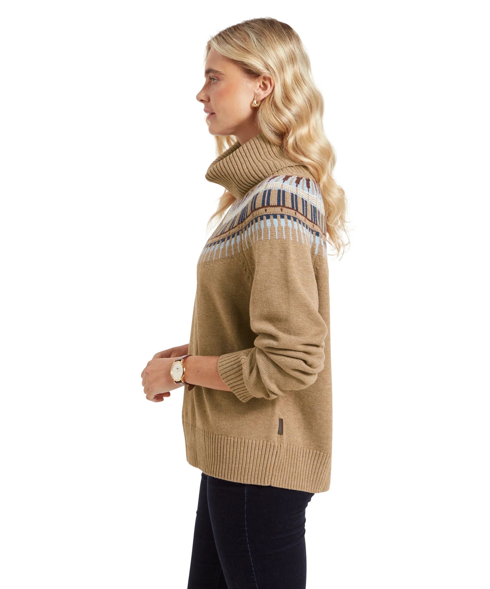 Filey Fairisle Roll Neck Jumper - Warm Sand - Image 4