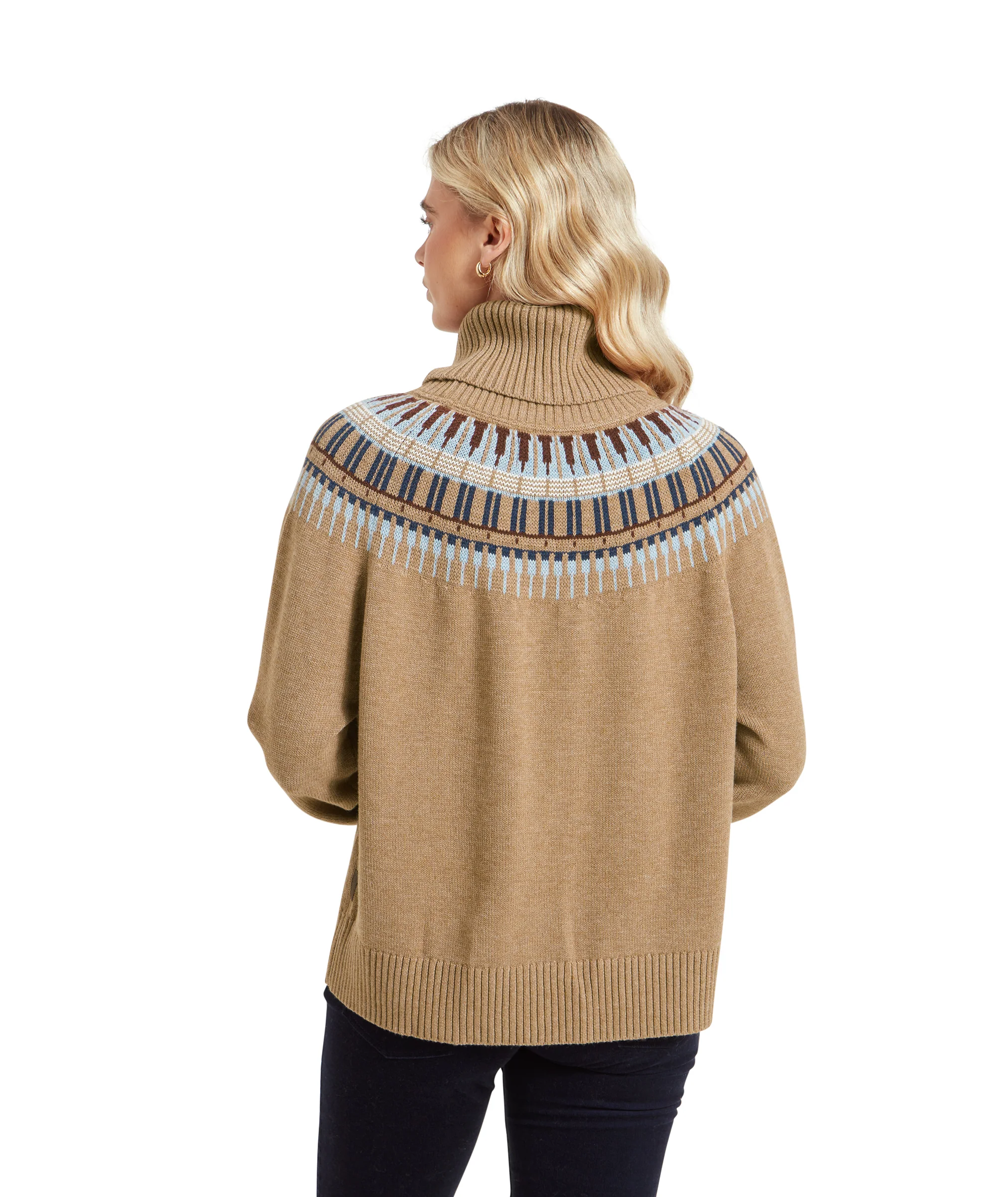 Filey Fairisle Roll Neck Jumper - Warm Sand - Image 5