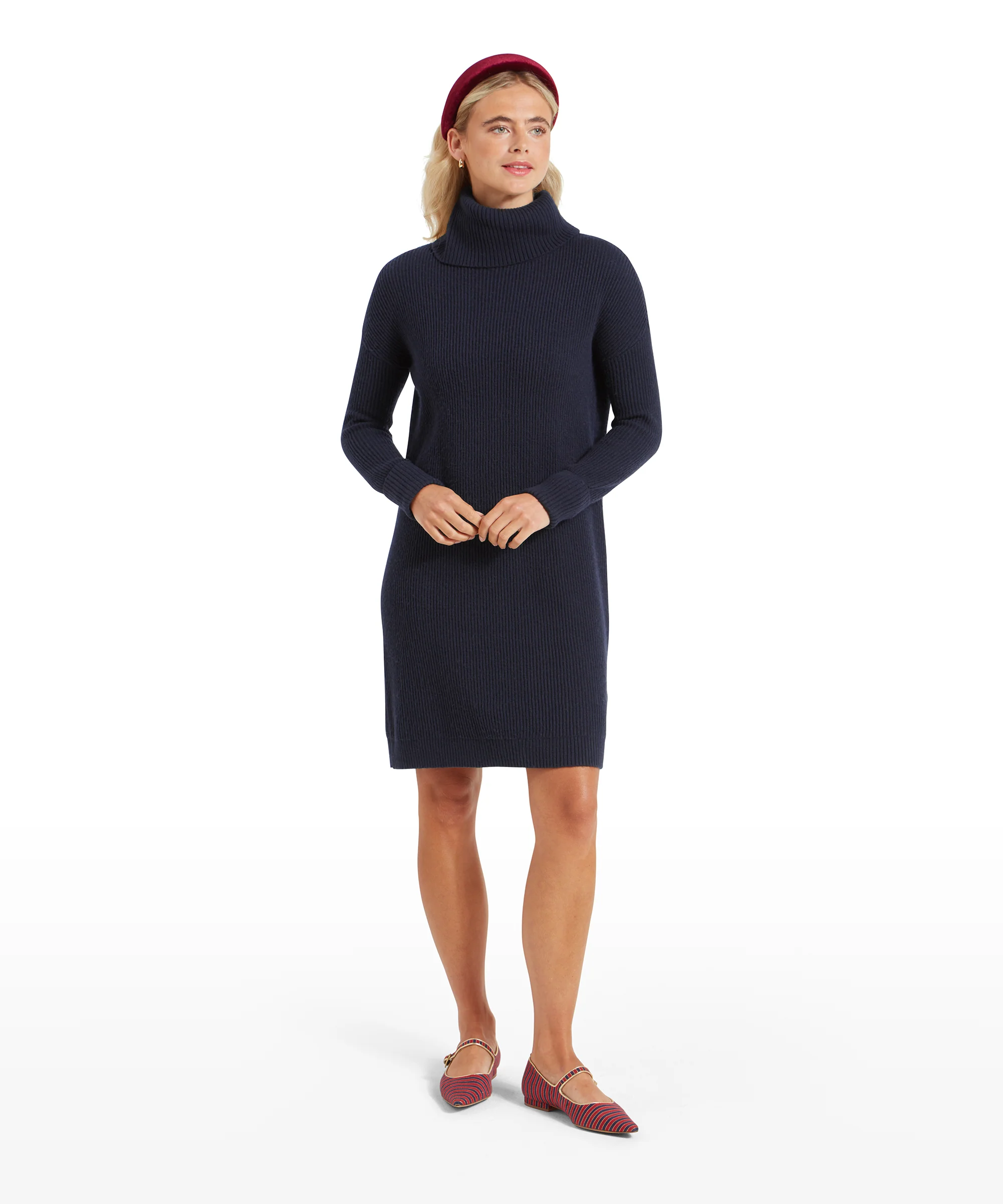 Filey Roll Neck Dress - Navy - Image 3