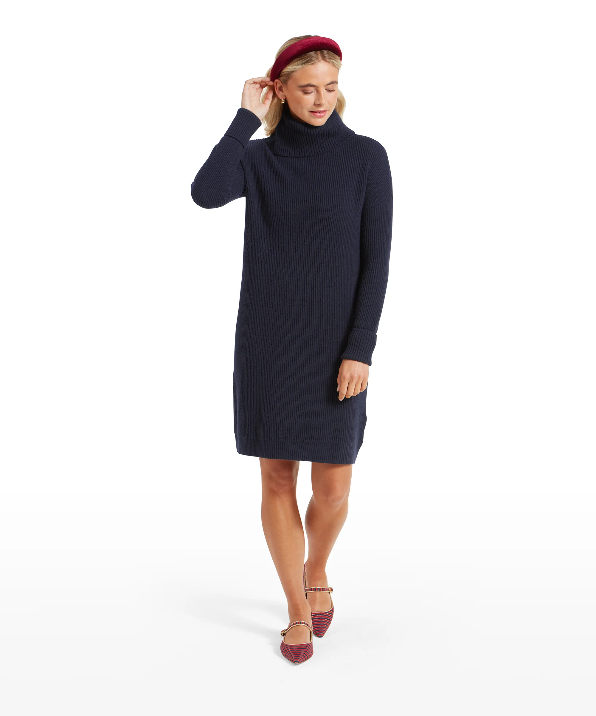 Filey Roll Neck Dress - Navy - Image 7