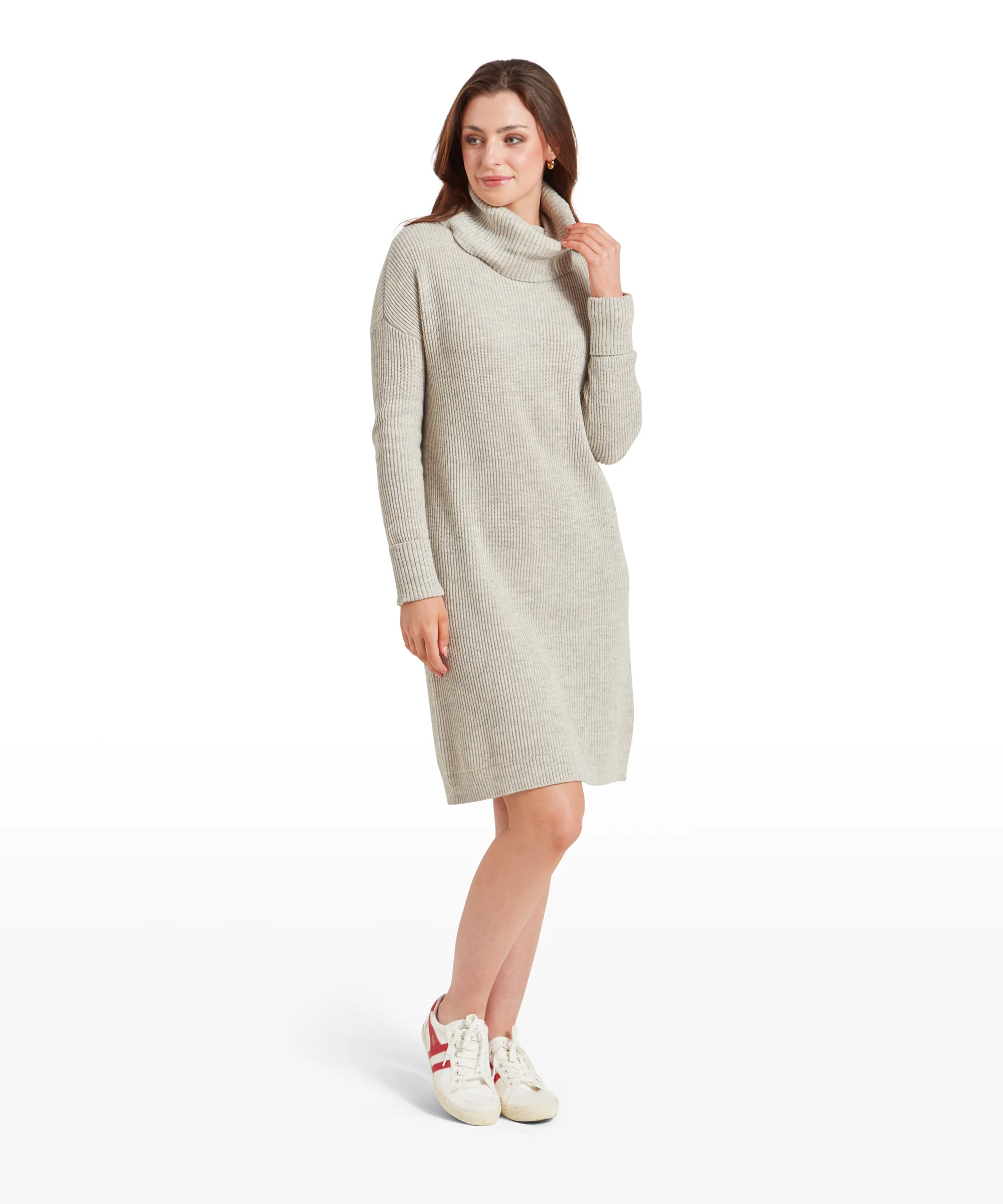 Filey Roll Neck Dress - Oat Grey - Image 3