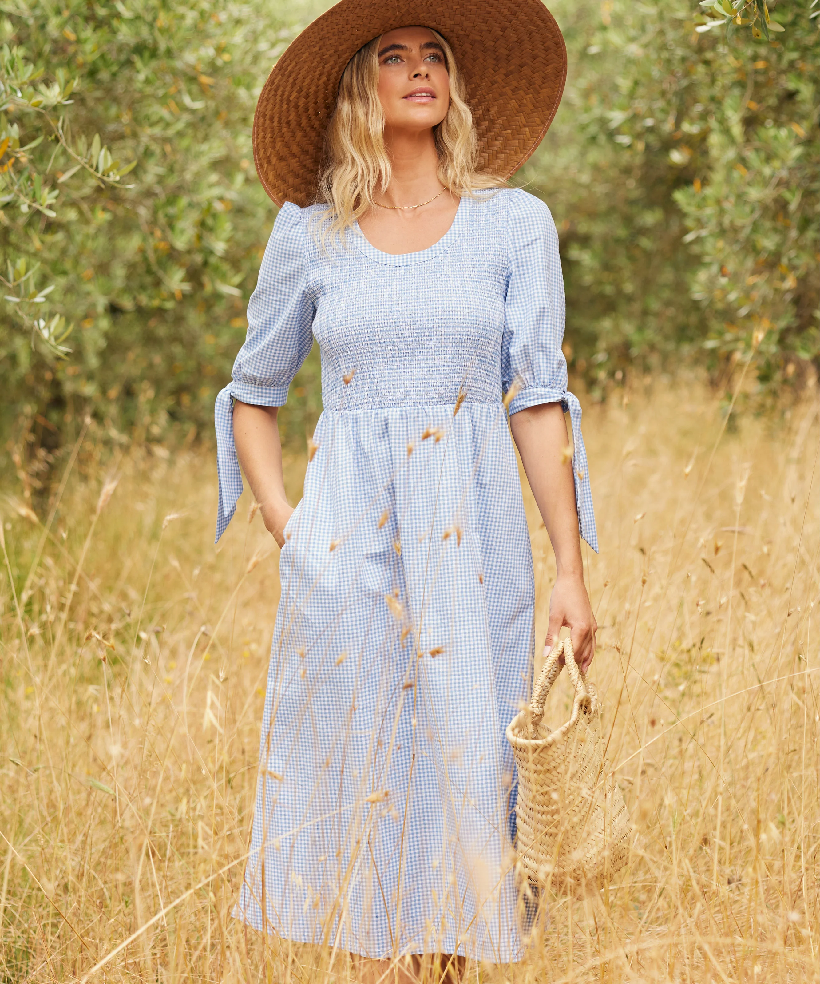 Flora Gingham Dress - Denim Blue - Image 2