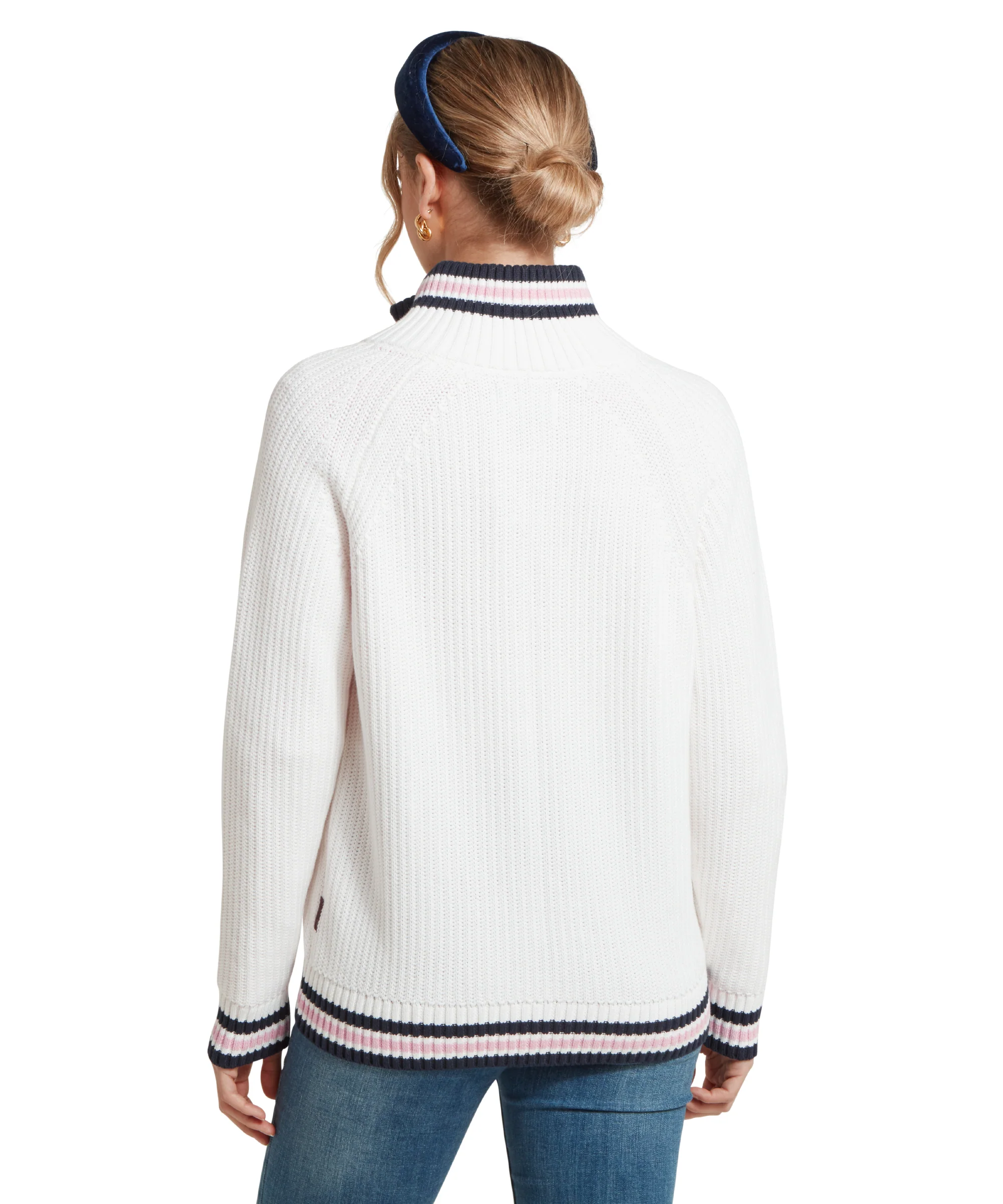 Havelet Bay Quarter Zip Jumper - Soft White/Blush - Image 5