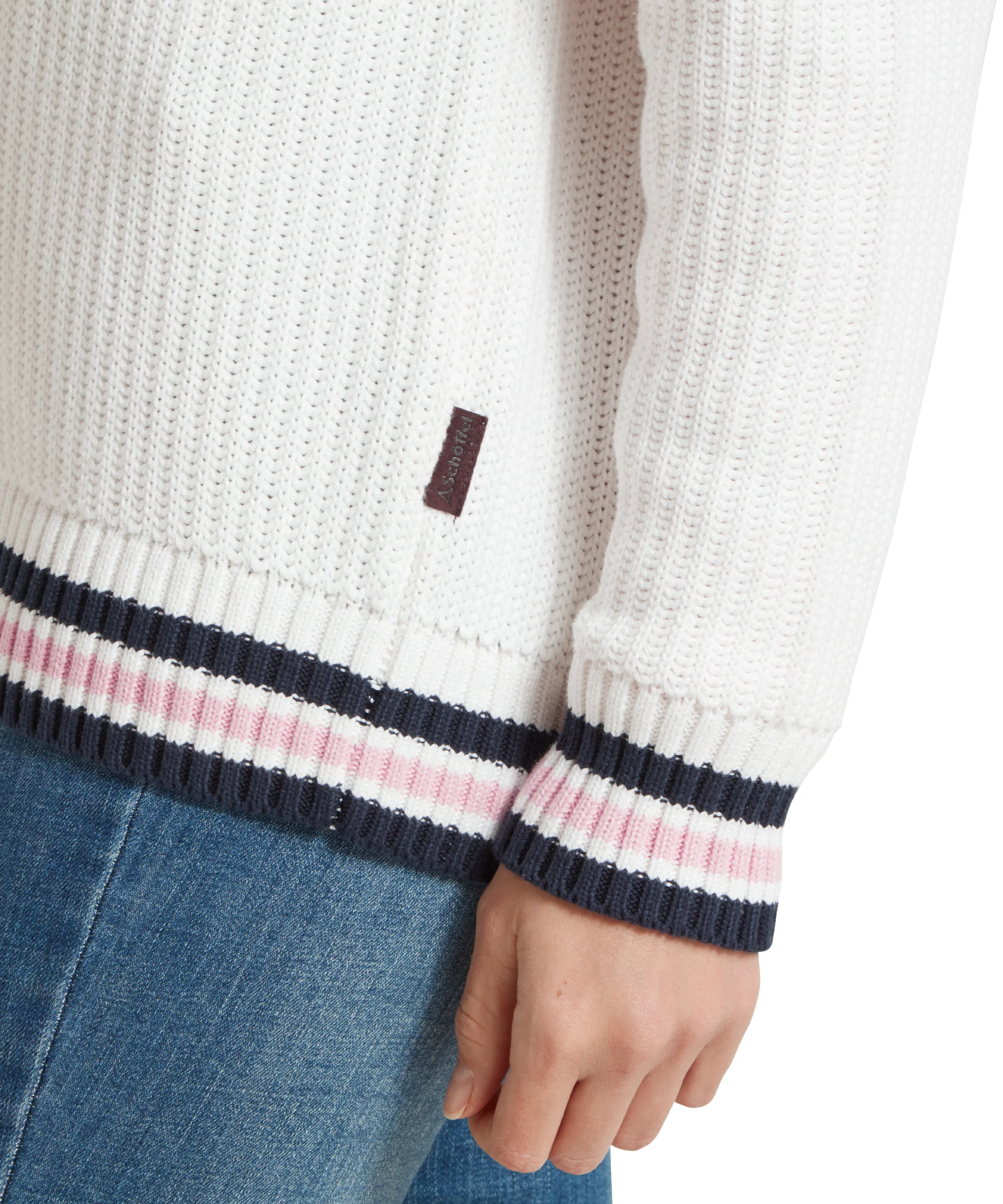 Havelet Bay Quarter Zip Jumper - Soft White/Blush - Image 7
