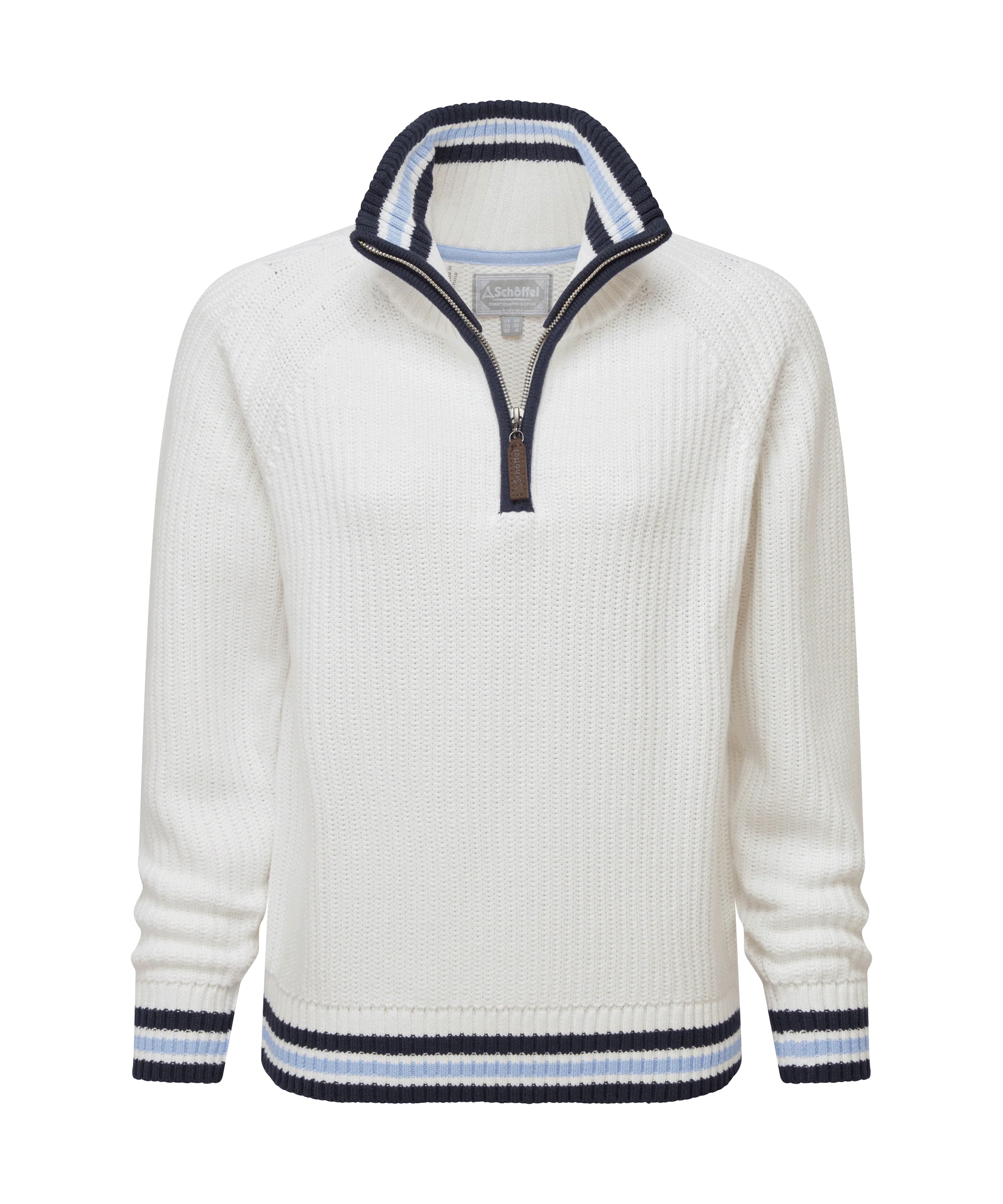 Havelet Bay Quarter Zip Jumper - Soft White/Sky Blue