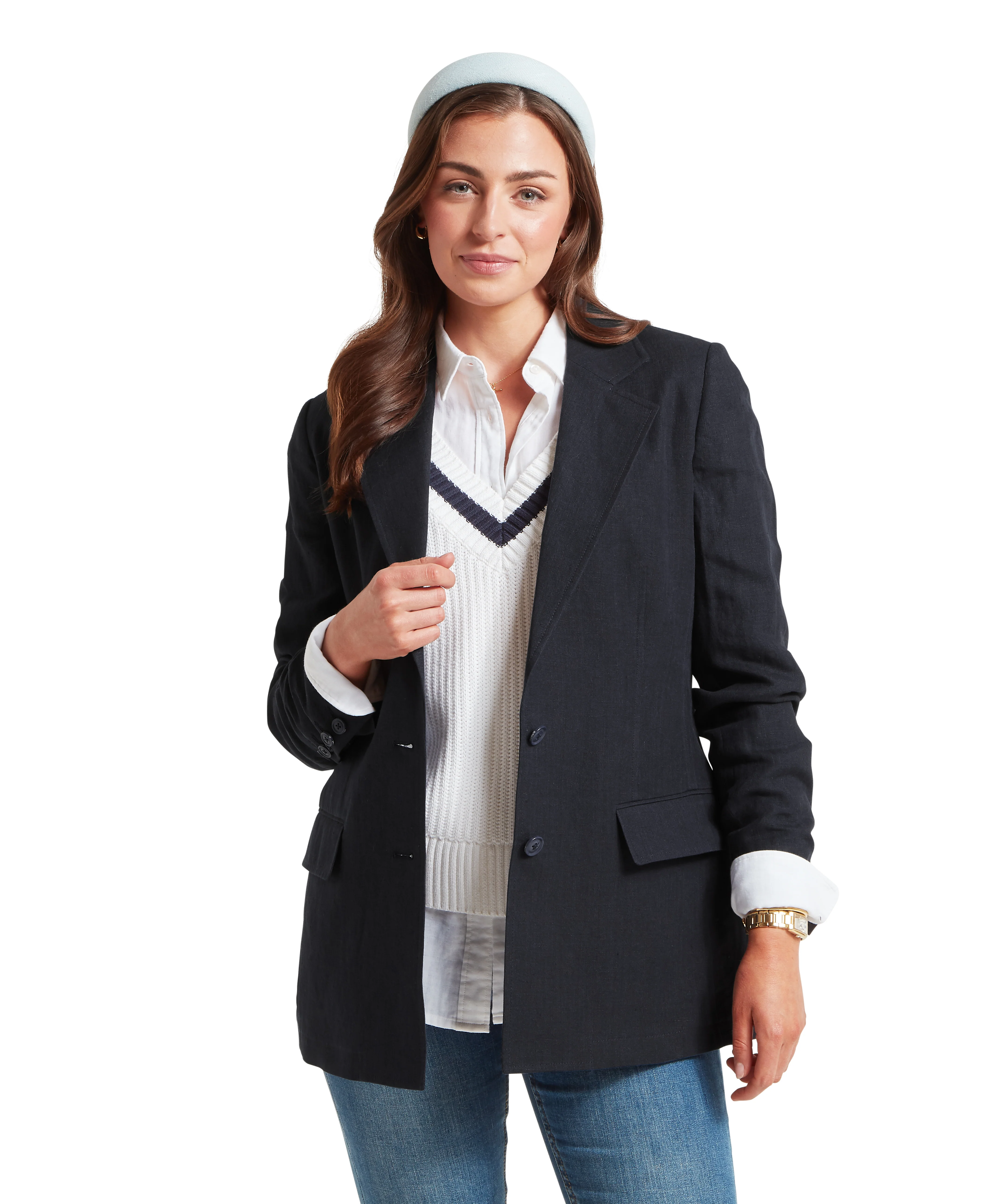 Henley Linen Blazer - Navy - Image 2