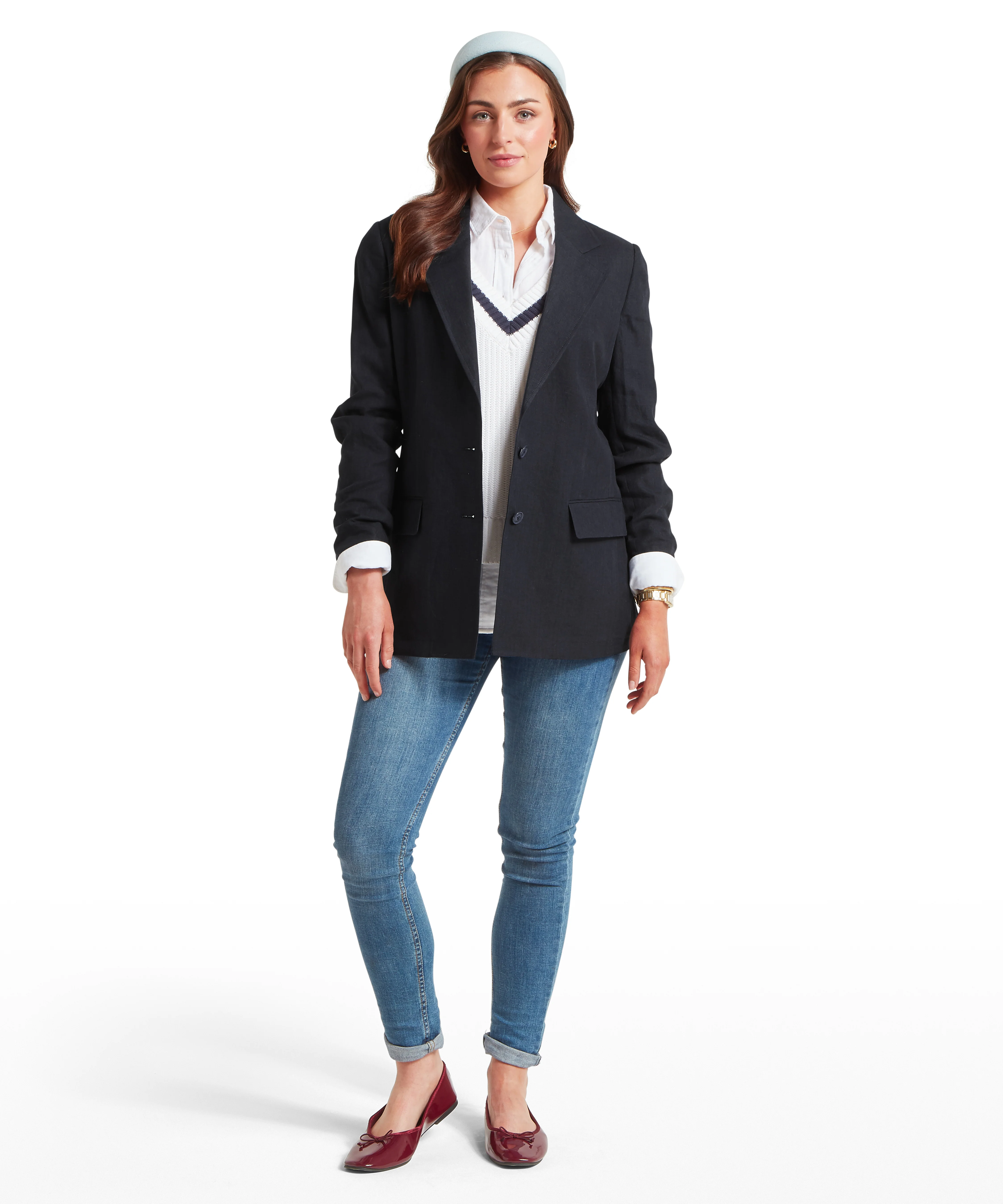 Henley Linen Blazer - Navy - Image 3