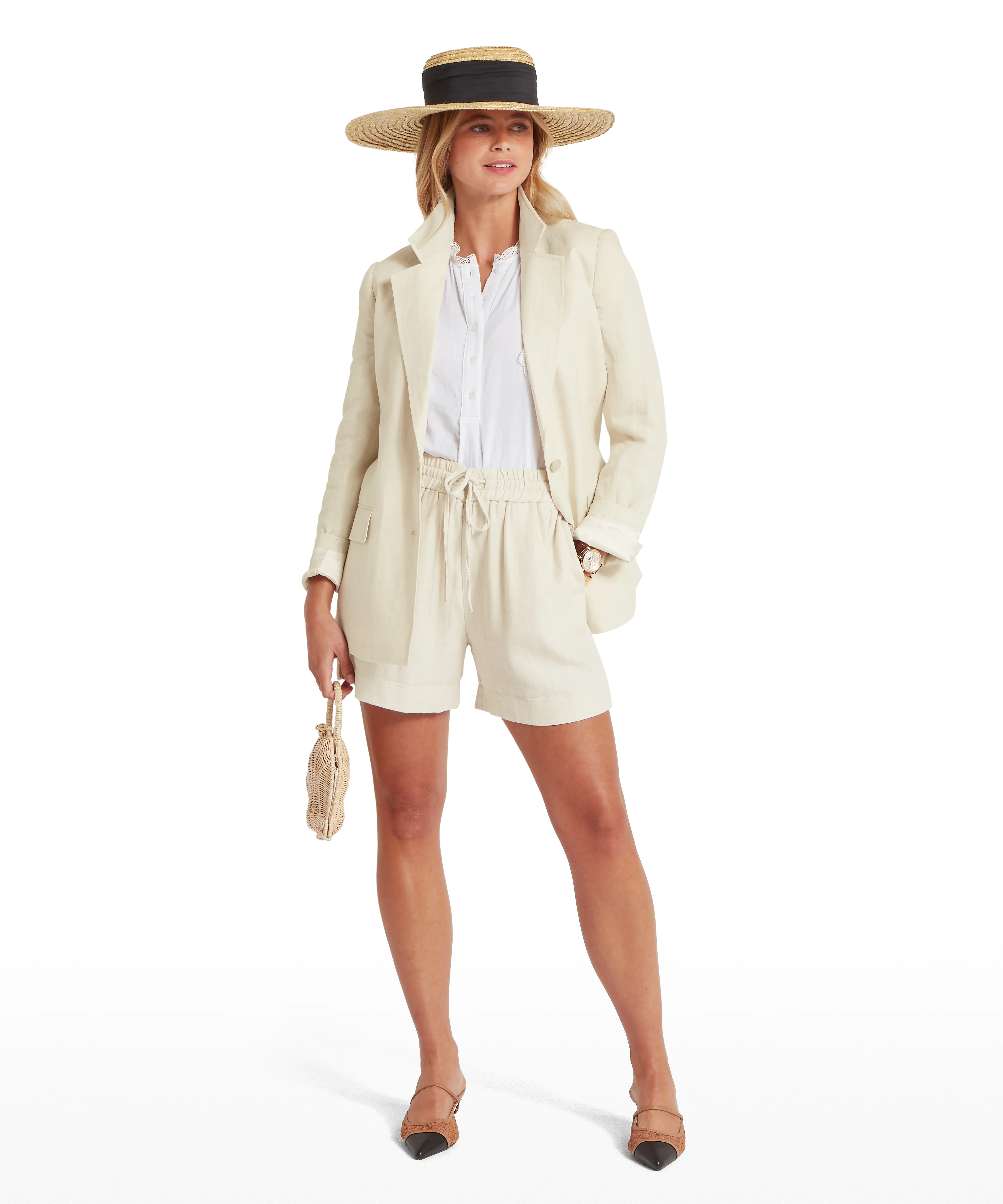 Henley Linen Blazer - Oat - Image 3