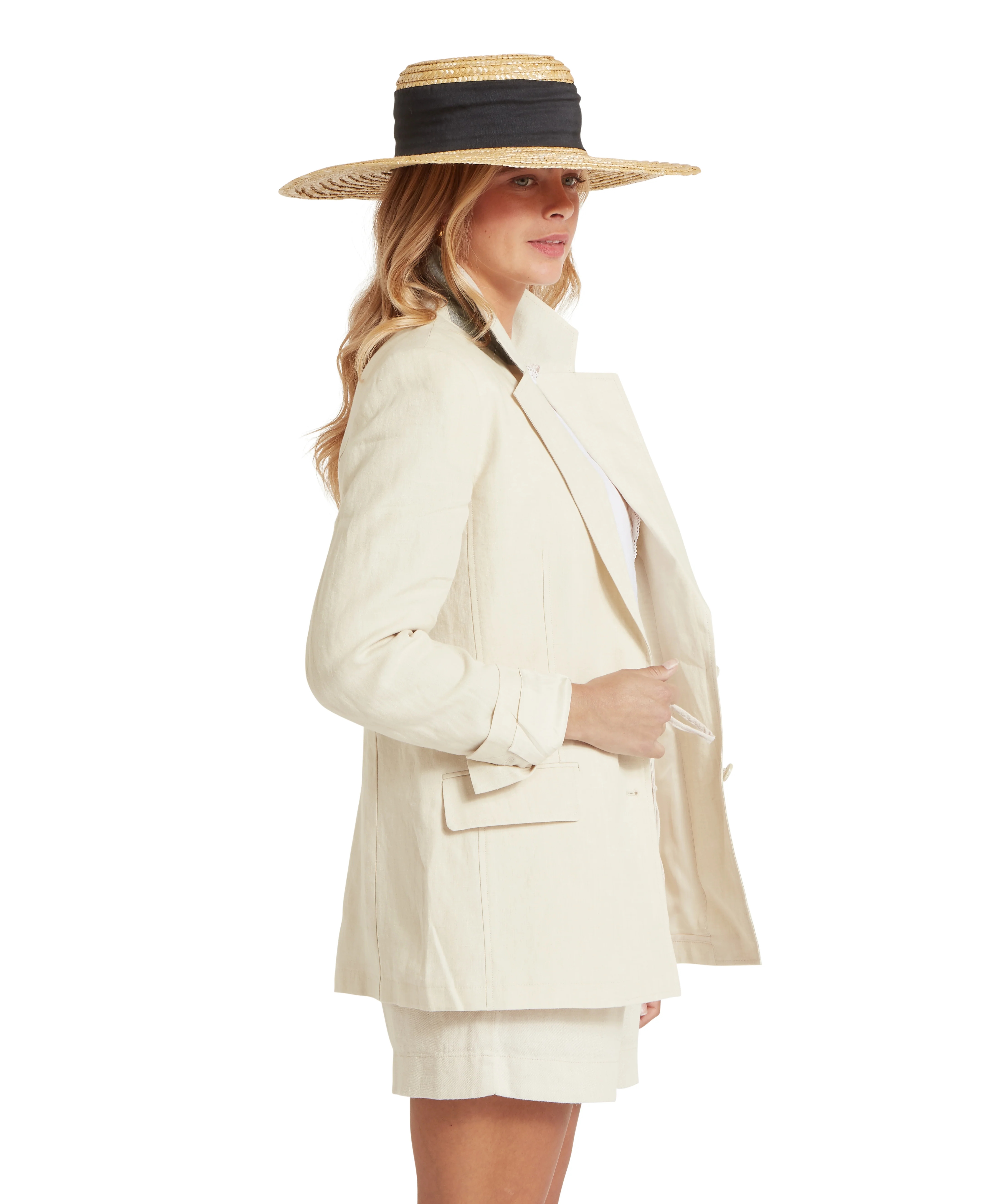 Henley Linen Blazer - Oat - Image 4