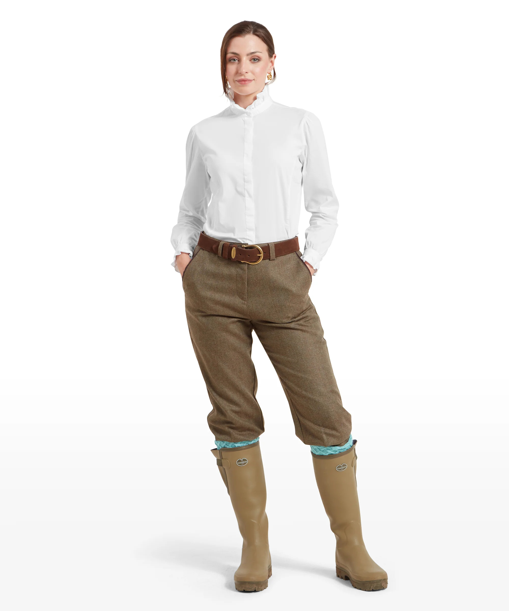 High Waisted Tweed Breeks - Loden Green Herringbone Tweed - Image 3