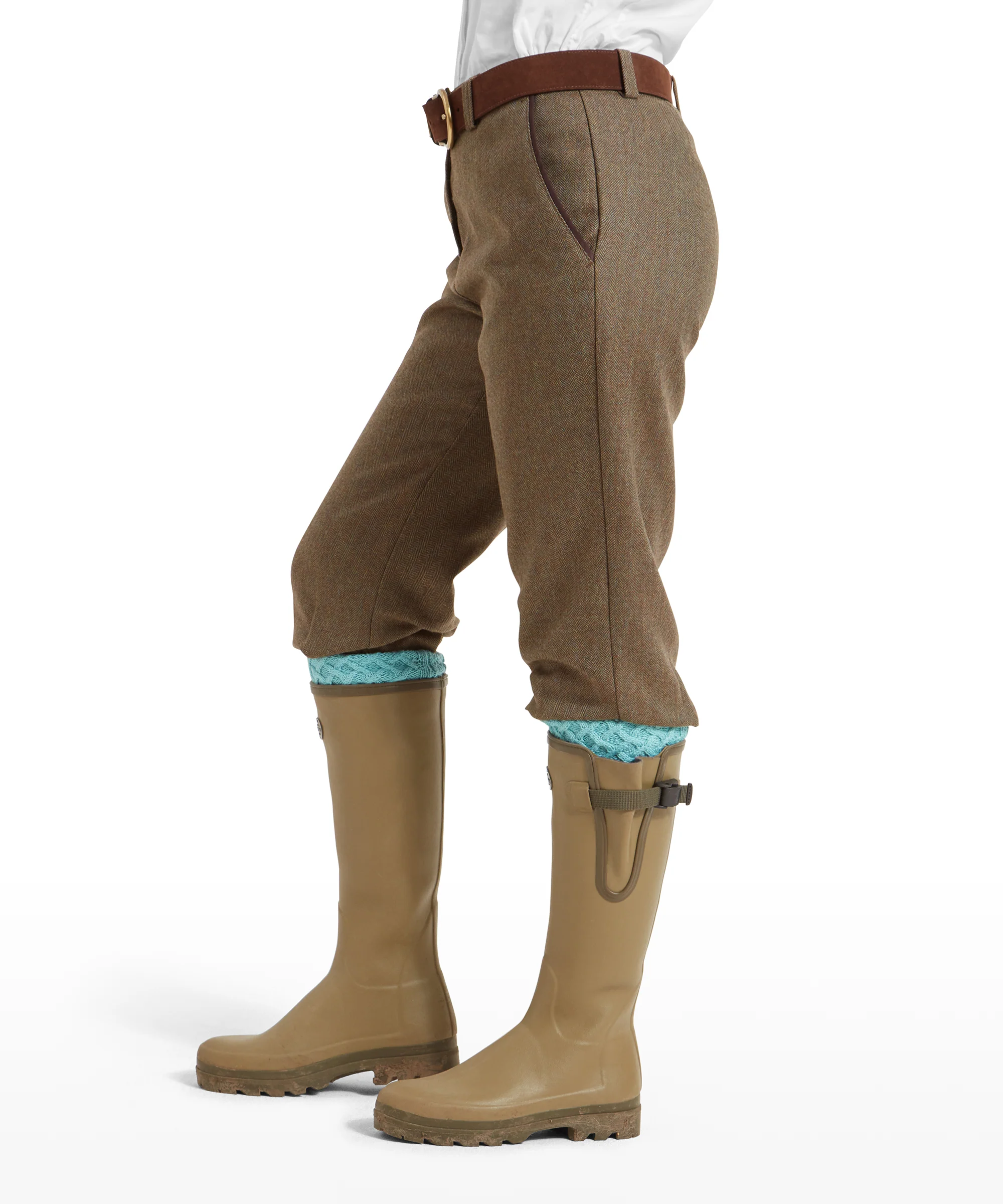 High Waisted Tweed Breeks - Loden Green Herringbone Tweed - Image 4
