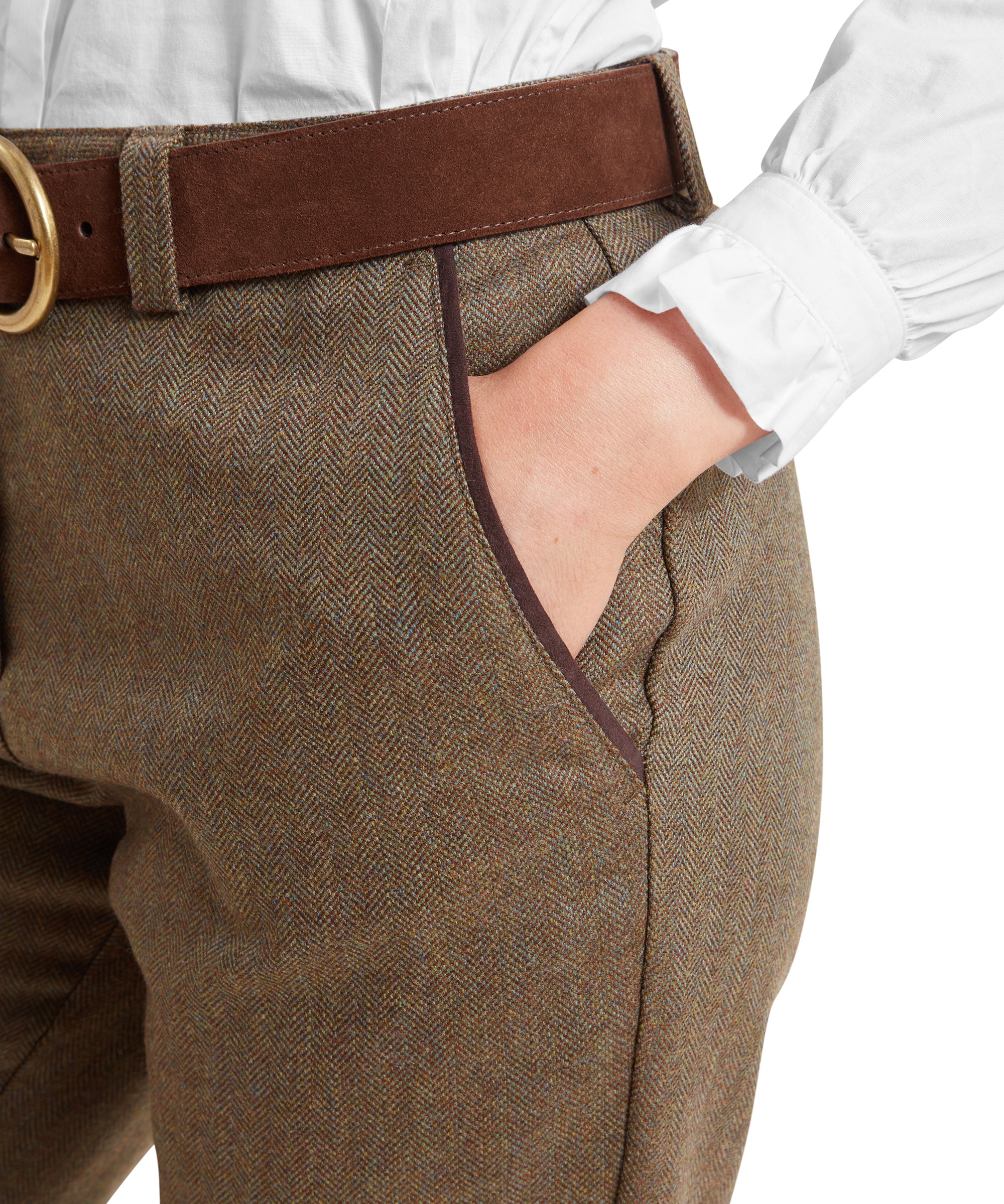 High Waisted Tweed Breeks - Loden Green Herringbone Tweed - Image 7